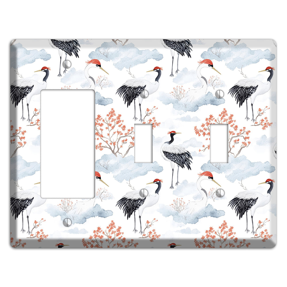 Crimson Crown Cranes Rocker / 2 Toggle Wallplate