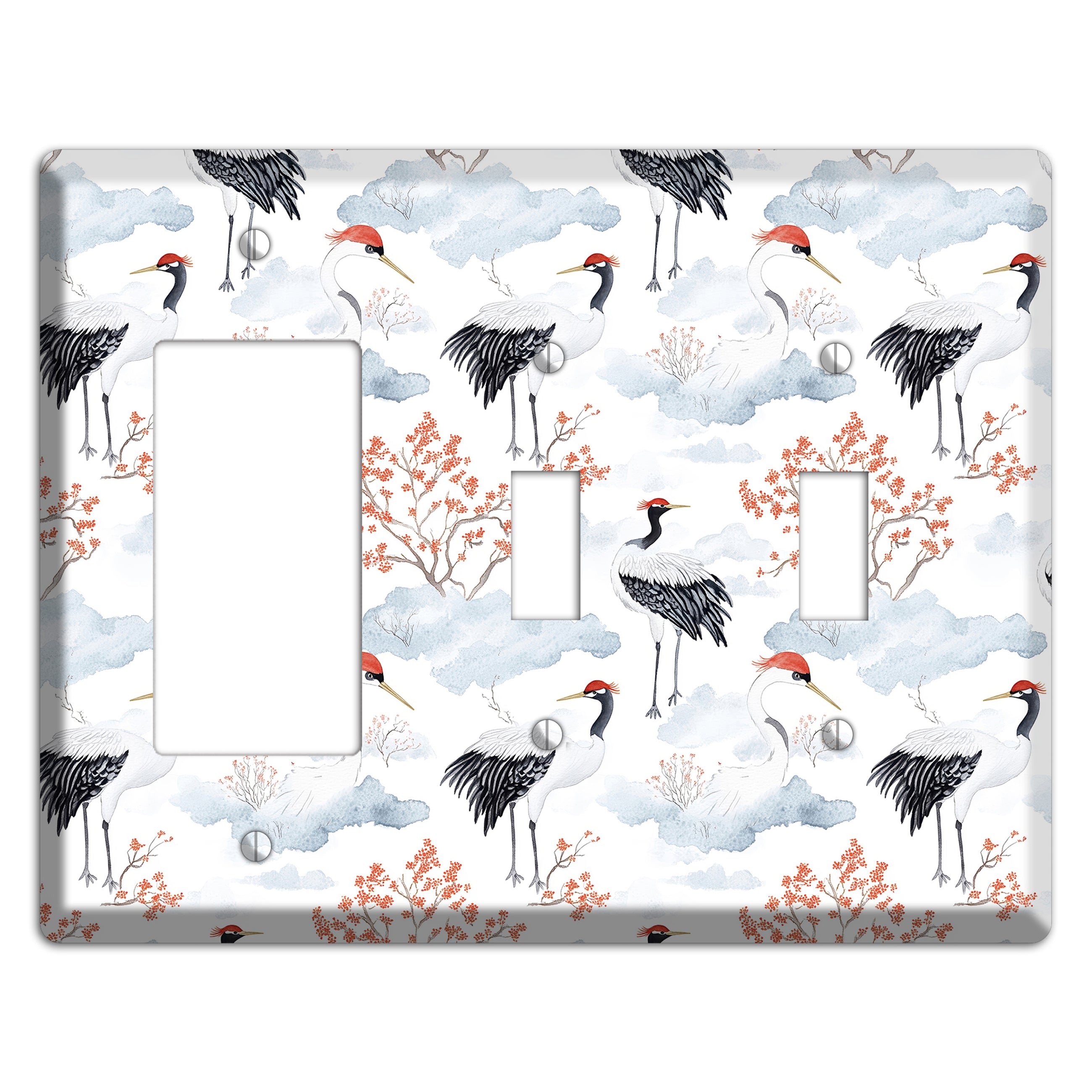 Crimson Crown Cranes Rocker / 2 Toggle Wallplate