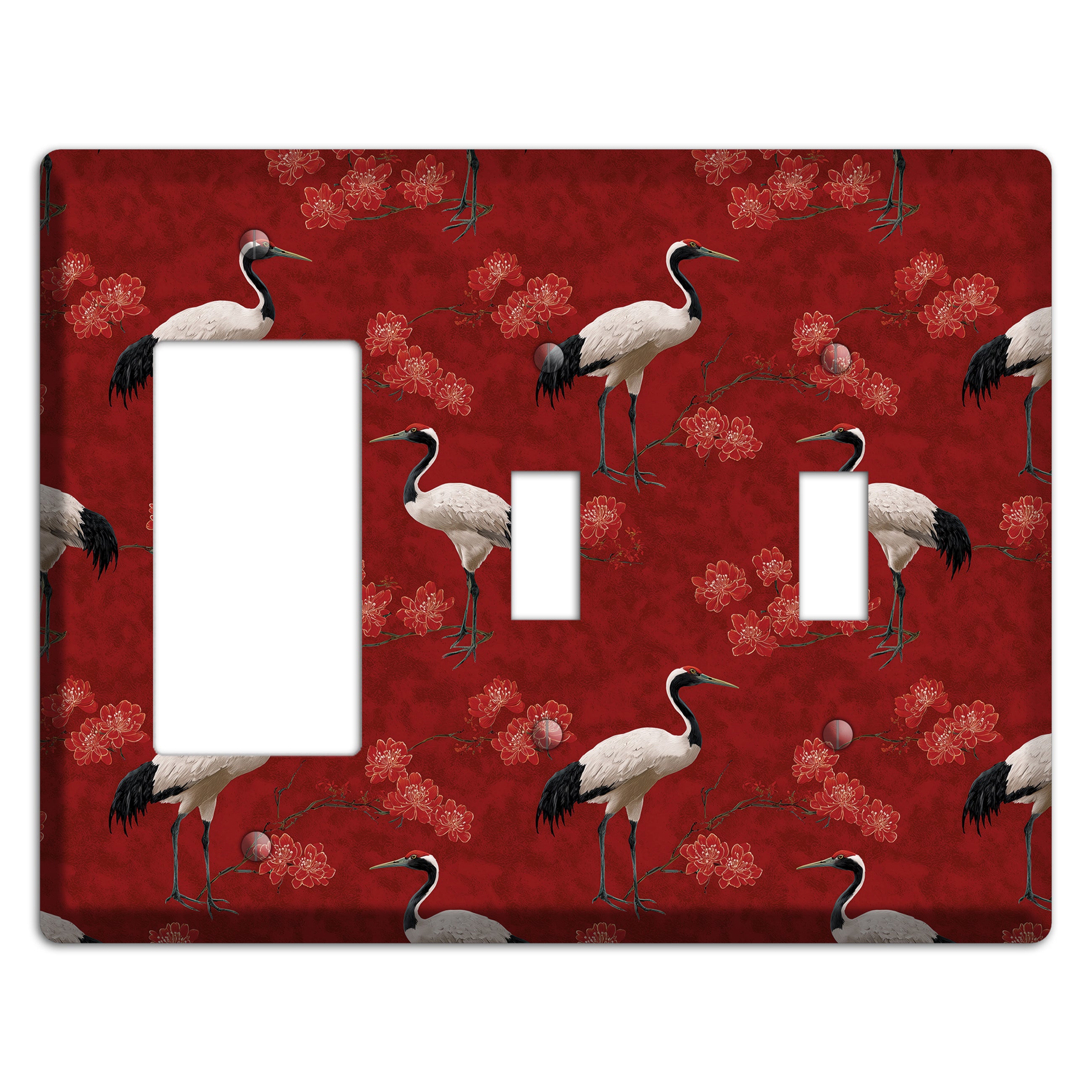 Vermillion Crane Bloom Rocker / 2 Toggle Wallplate