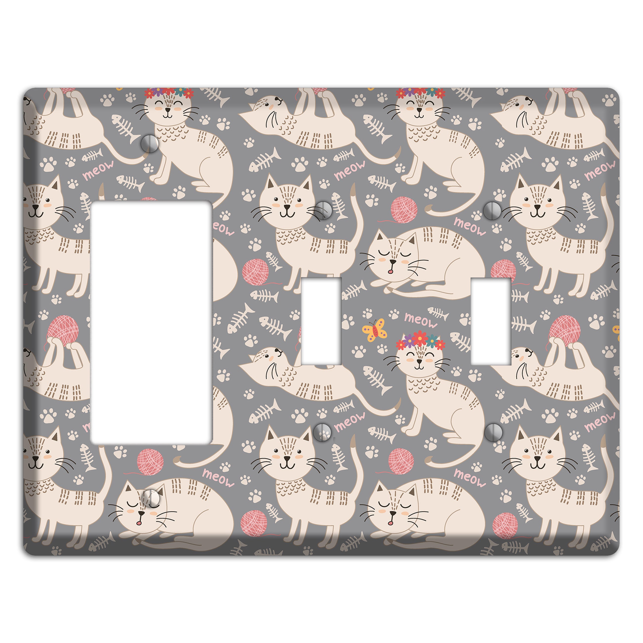 Meow Mix (Gray) Rocker / 2 Toggle Wallplate