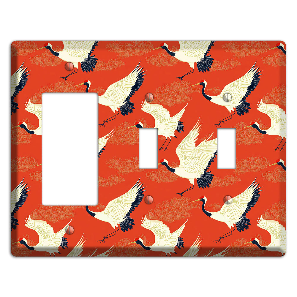 Vermillion Crane Flight Rocker / 2 Toggle Wallplate