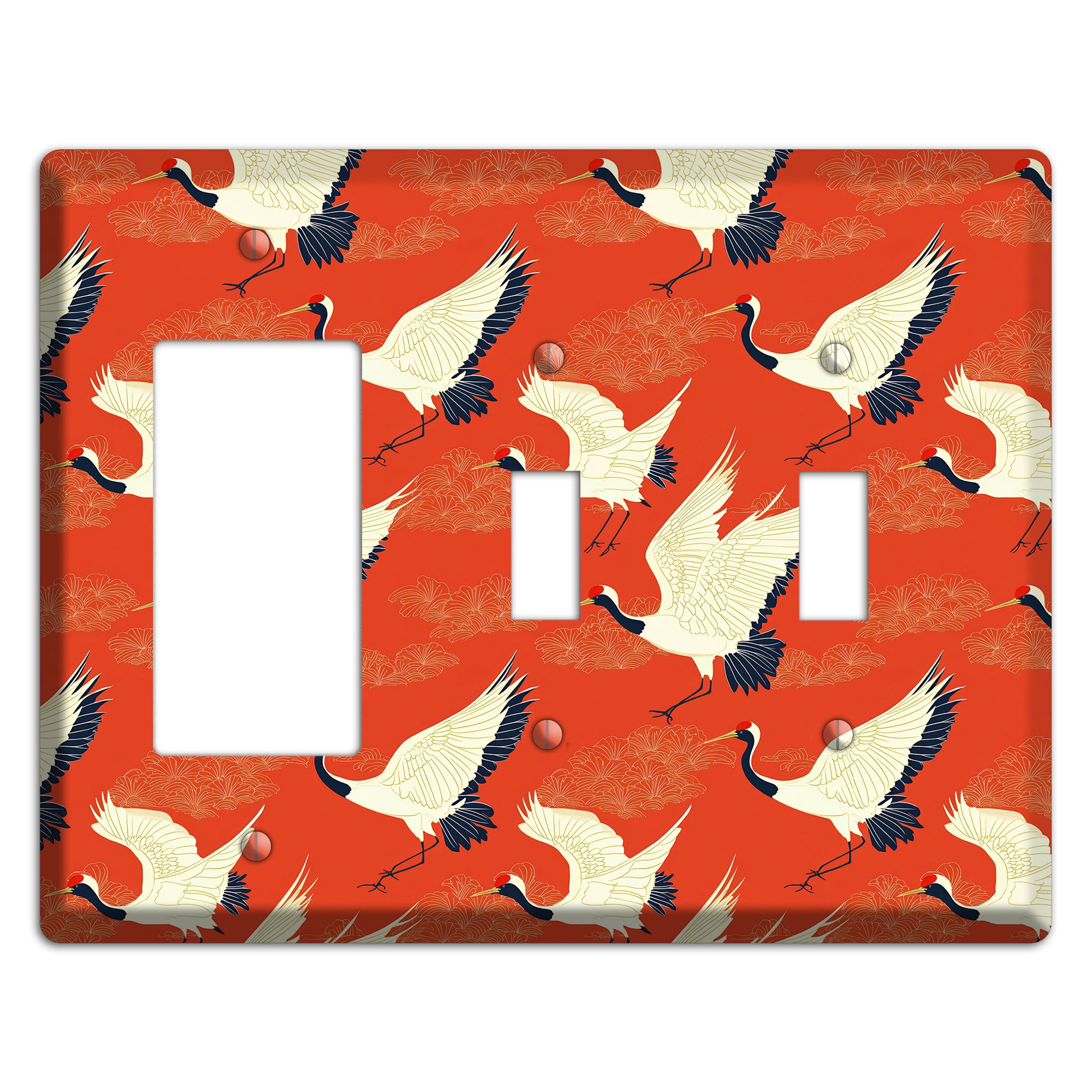 Vermillion Crane Flight Rocker / 2 Toggle Wallplate