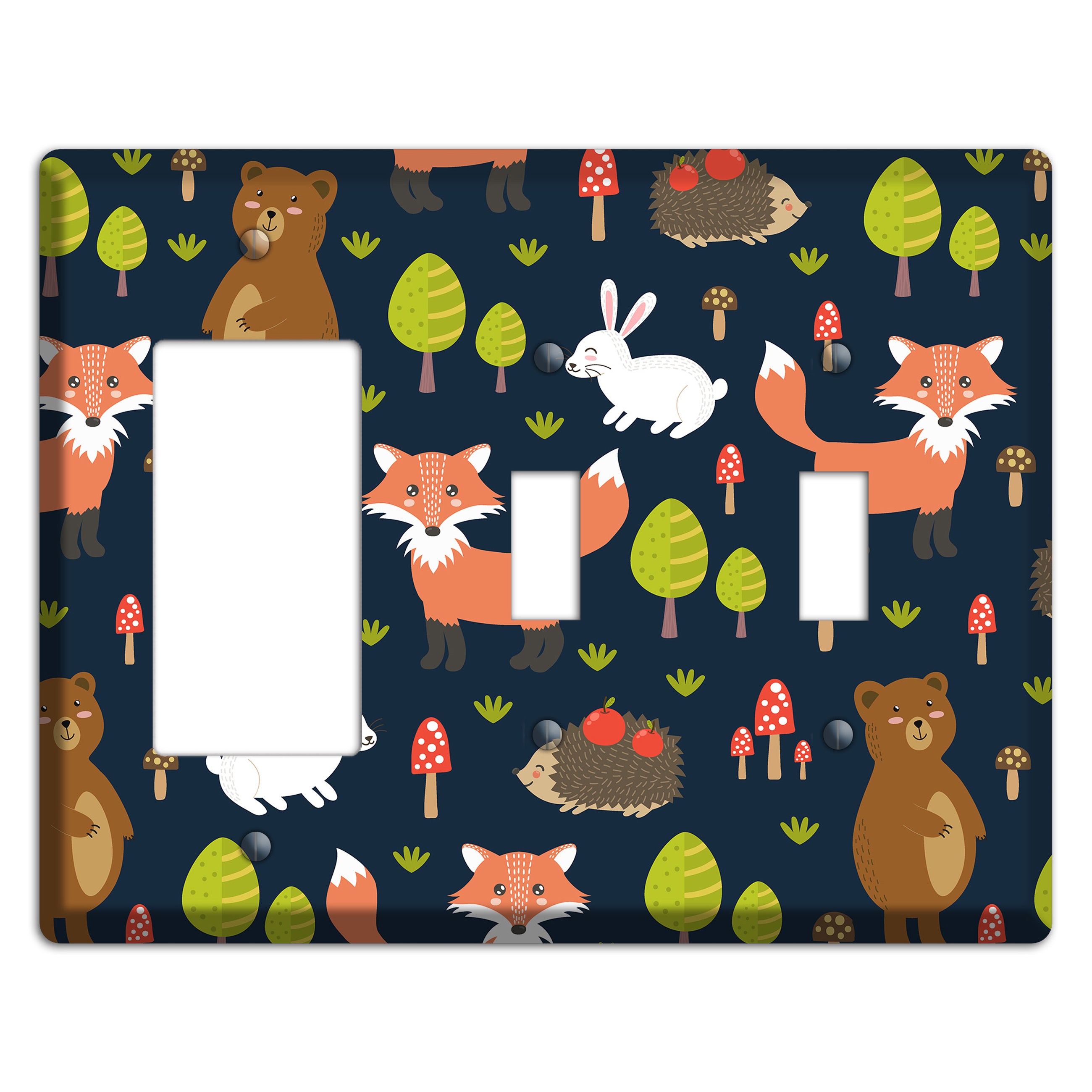 Forest Critters (Navy) Rocker / 2 Toggle Wallplate