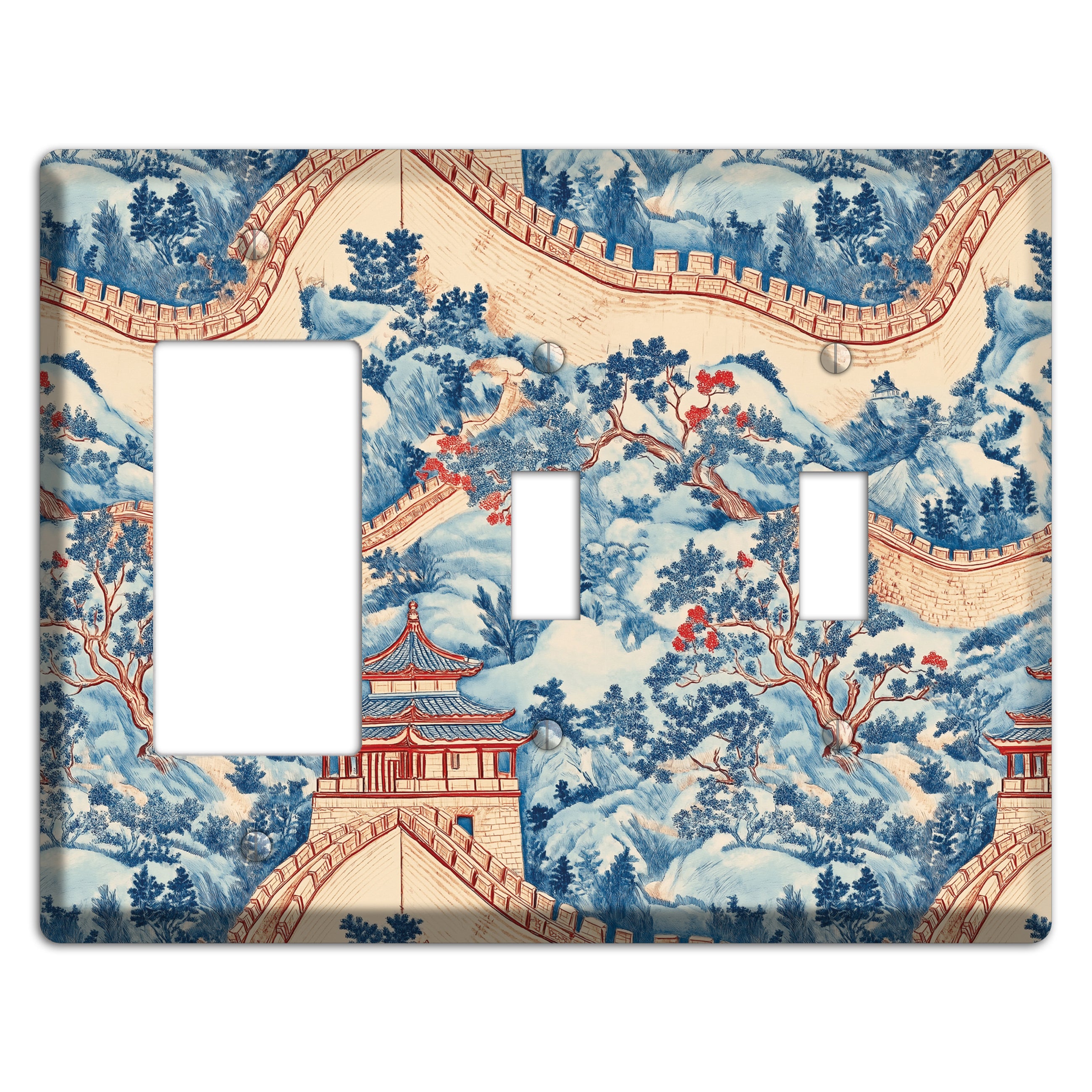 Great Wall Toile Rocker / 2 Toggle Wallplate