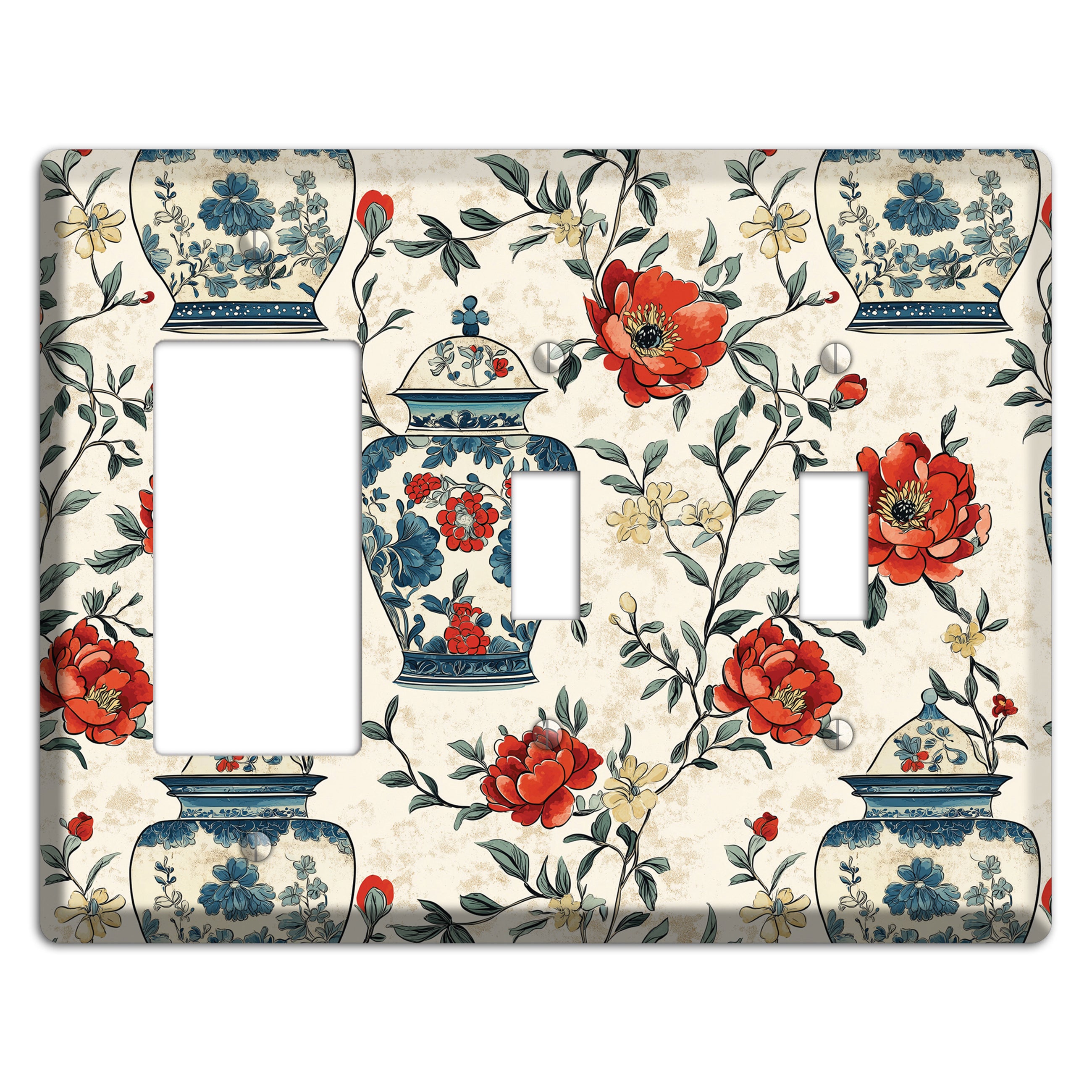 Porcelain & Peony Rocker / 2 Toggle Wallplate