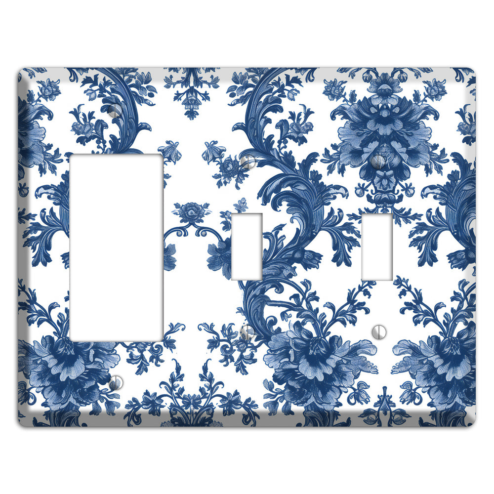 Cobalt Garden Damask Rocker / 2 Toggle Wallplate