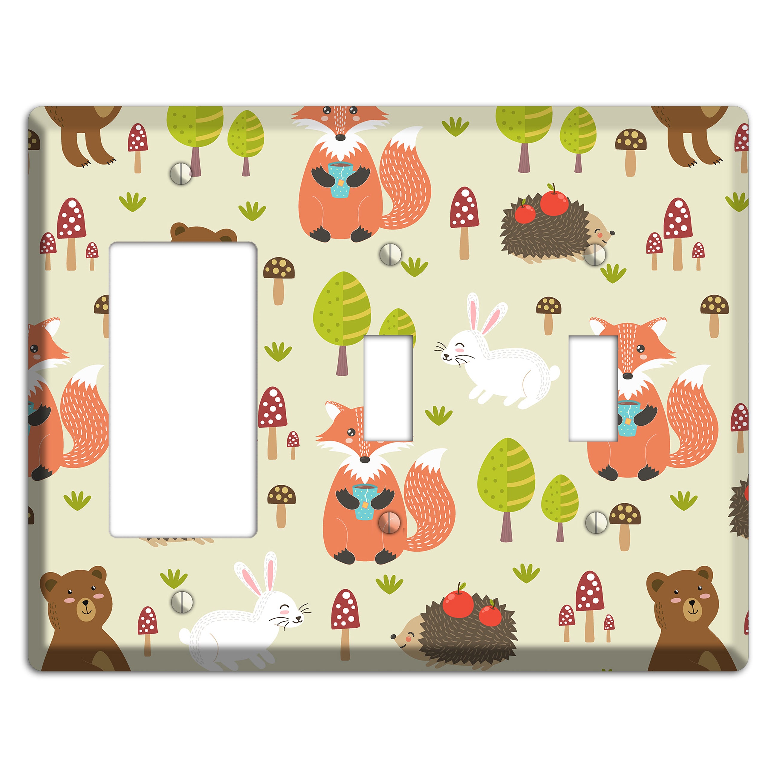 Forest Critters (Beige) Rocker / 2 Toggle Wallplate