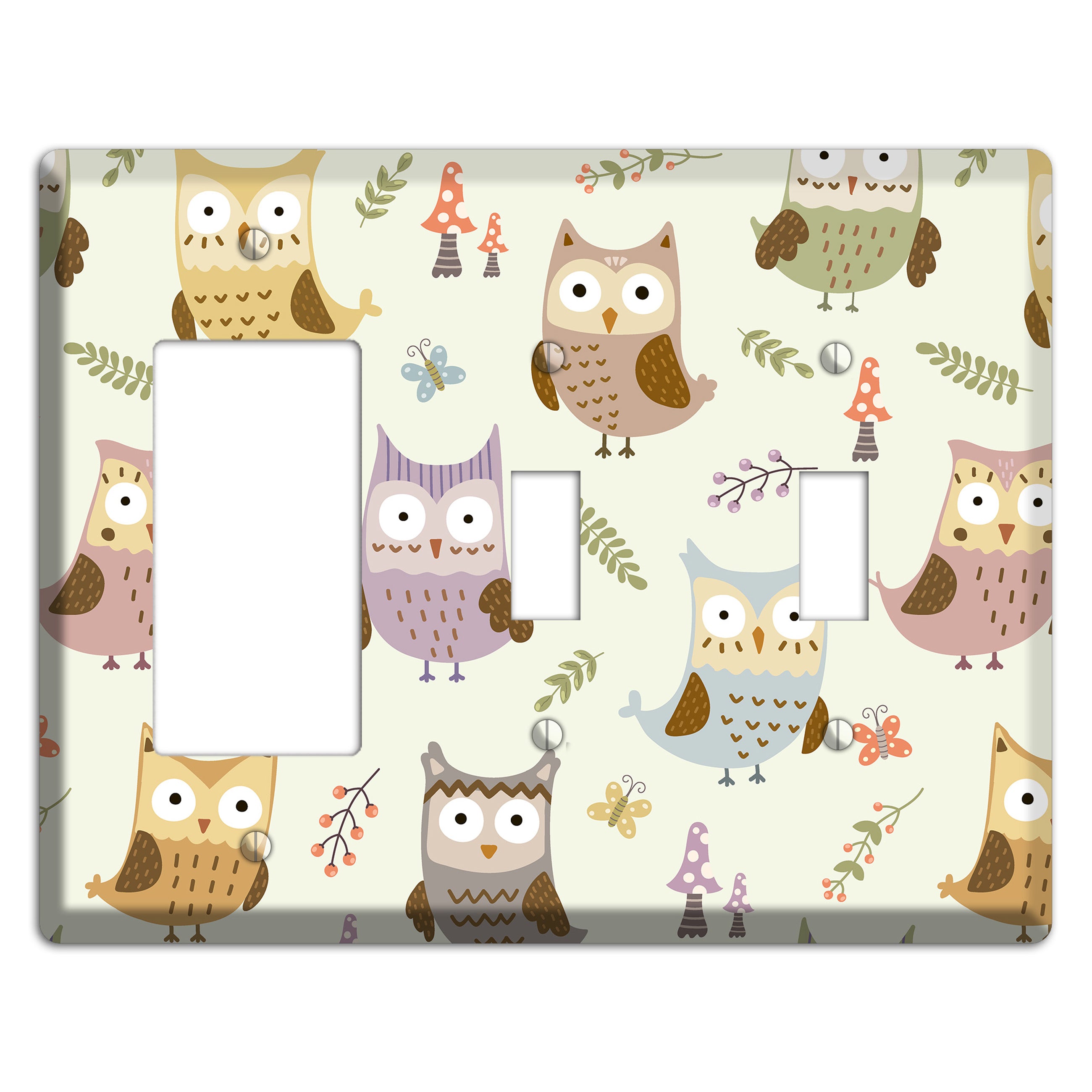 Sleepy Owls (Cream) Rocker / 2 Toggle Wallplate