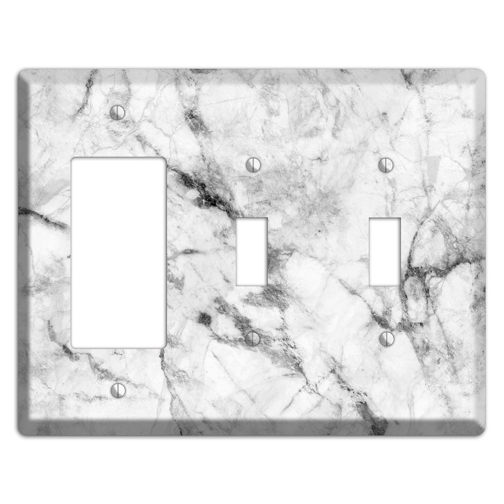 White and Gray Marble Rocker / 2 Toggle Wallplate