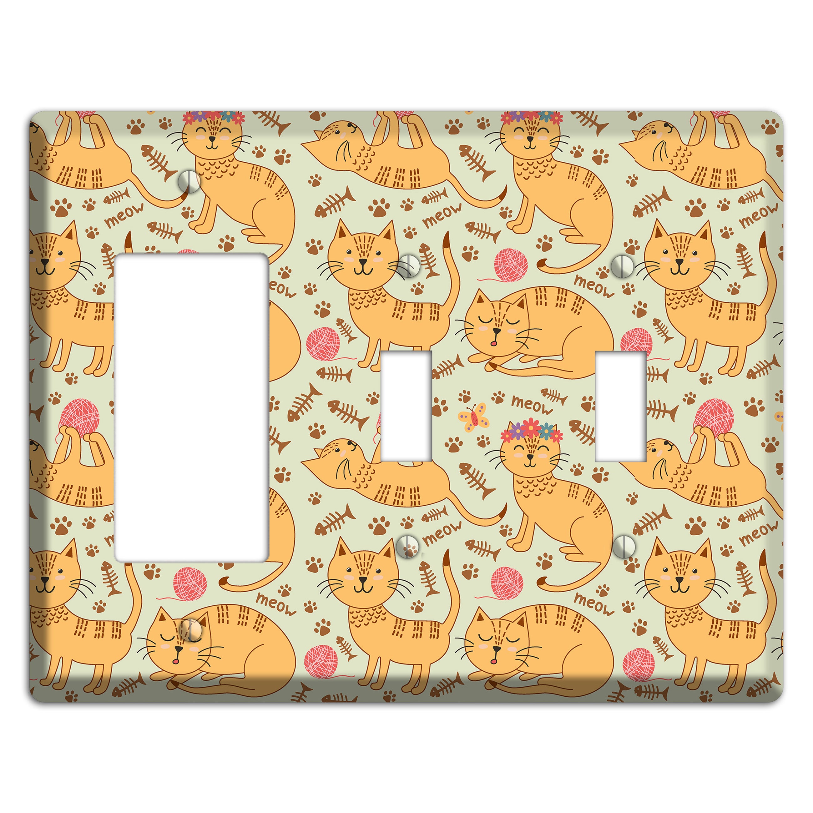 Meow Mix (Beige) Rocker / 2 Toggle Wallplate