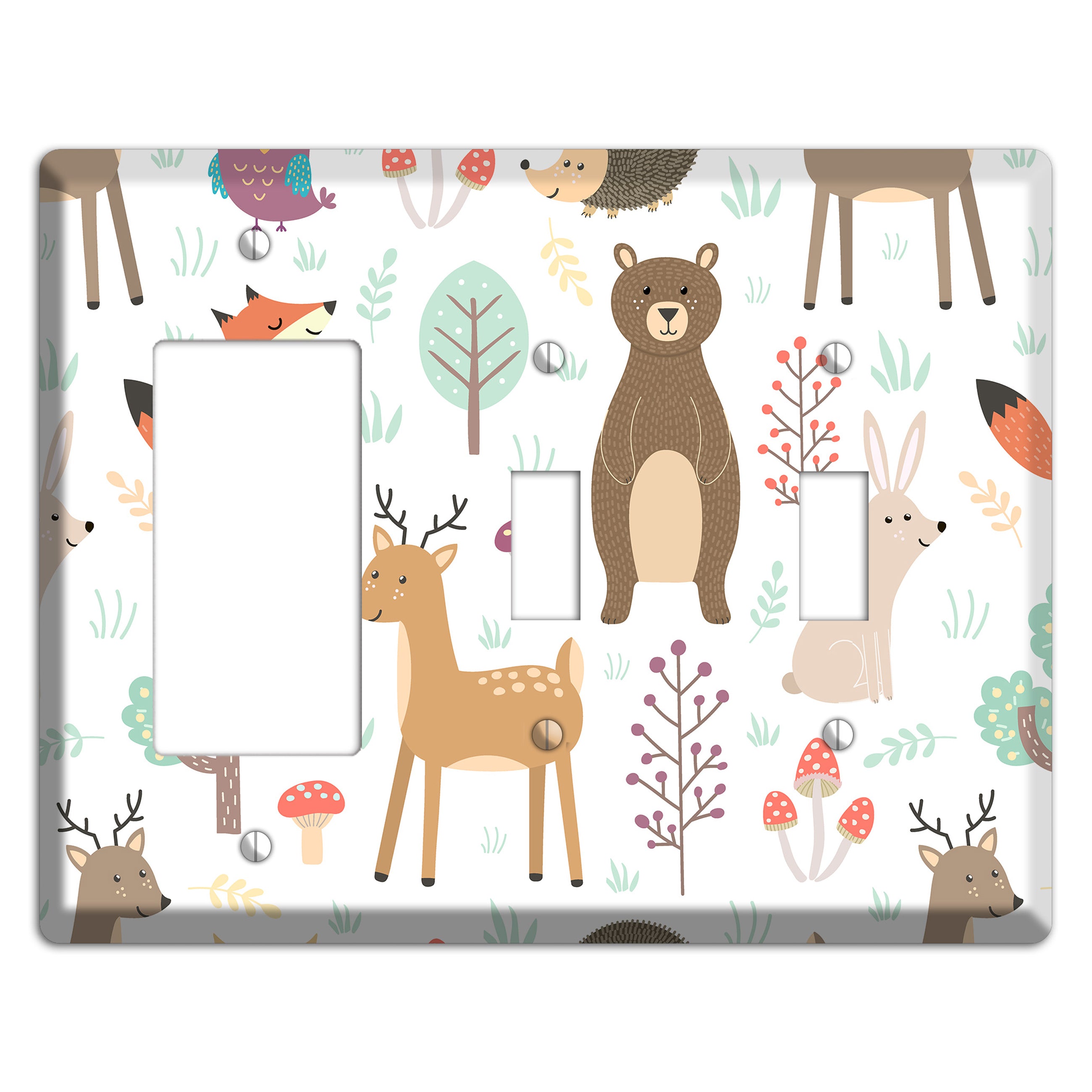 Woodland Friends (White) Rocker / 2 Toggle Wallplate