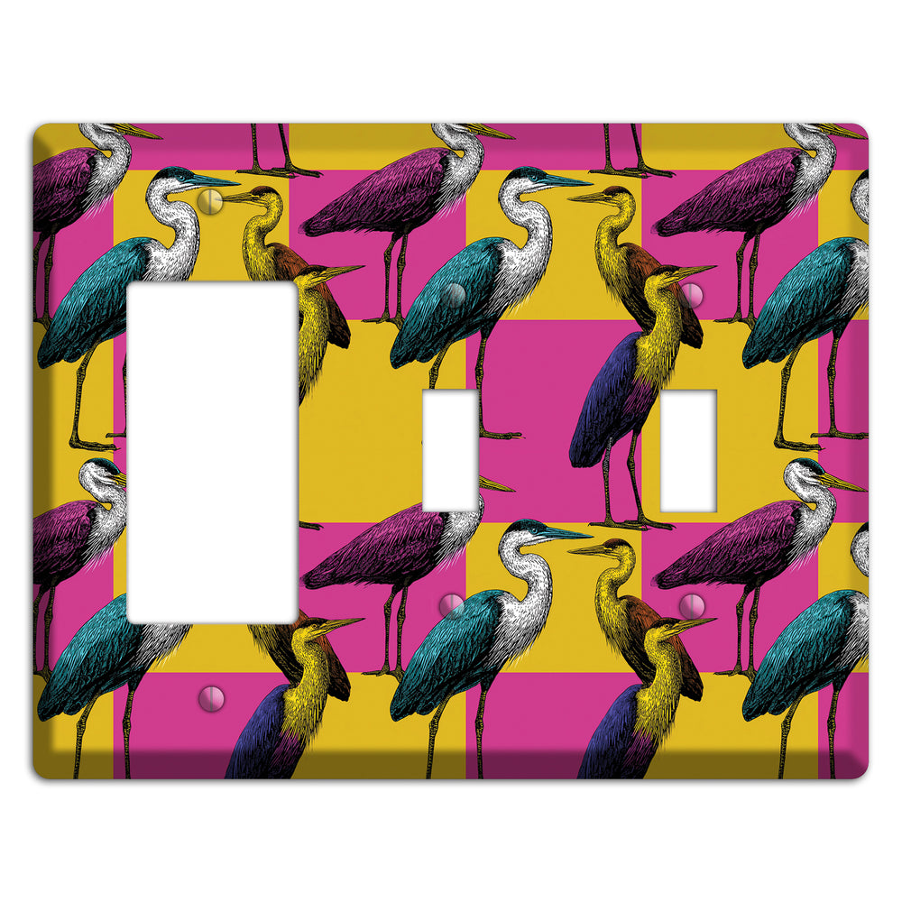 Magenta Heron Grid Rocker / 2 Toggle Wallplate