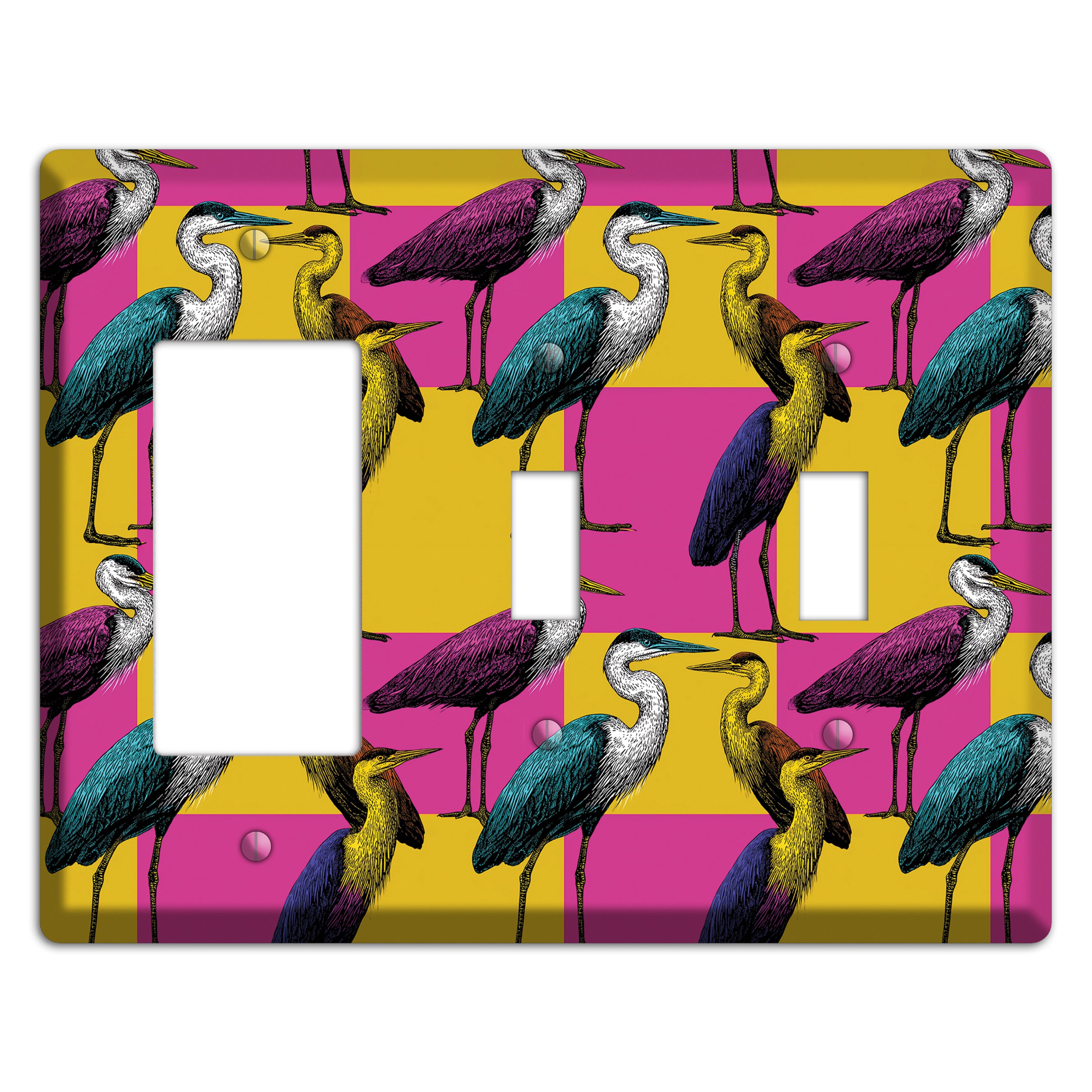 Magenta Heron Grid Rocker / 2 Toggle Wallplate