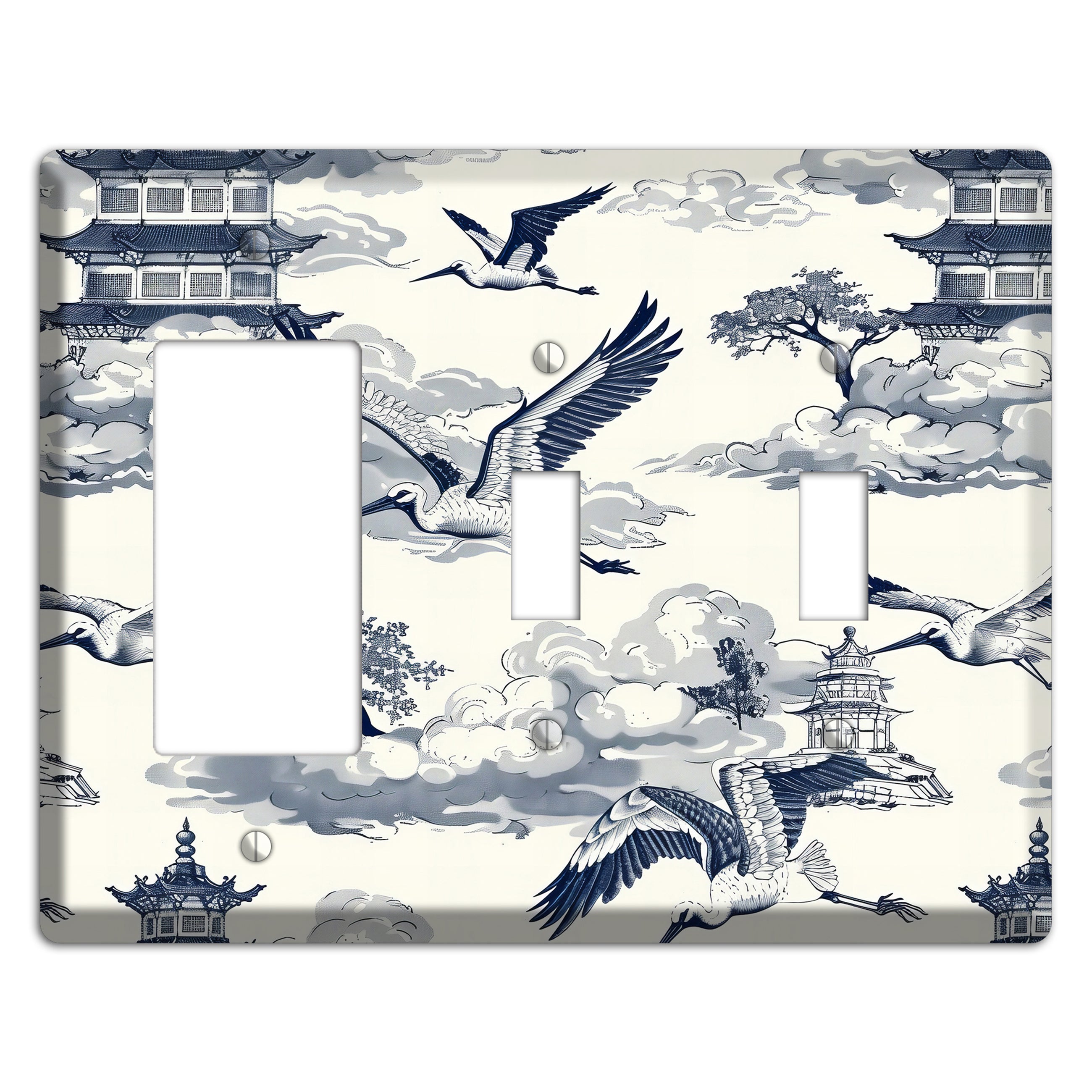Crane Sky Toile Rocker / 2 Toggle Wallplate