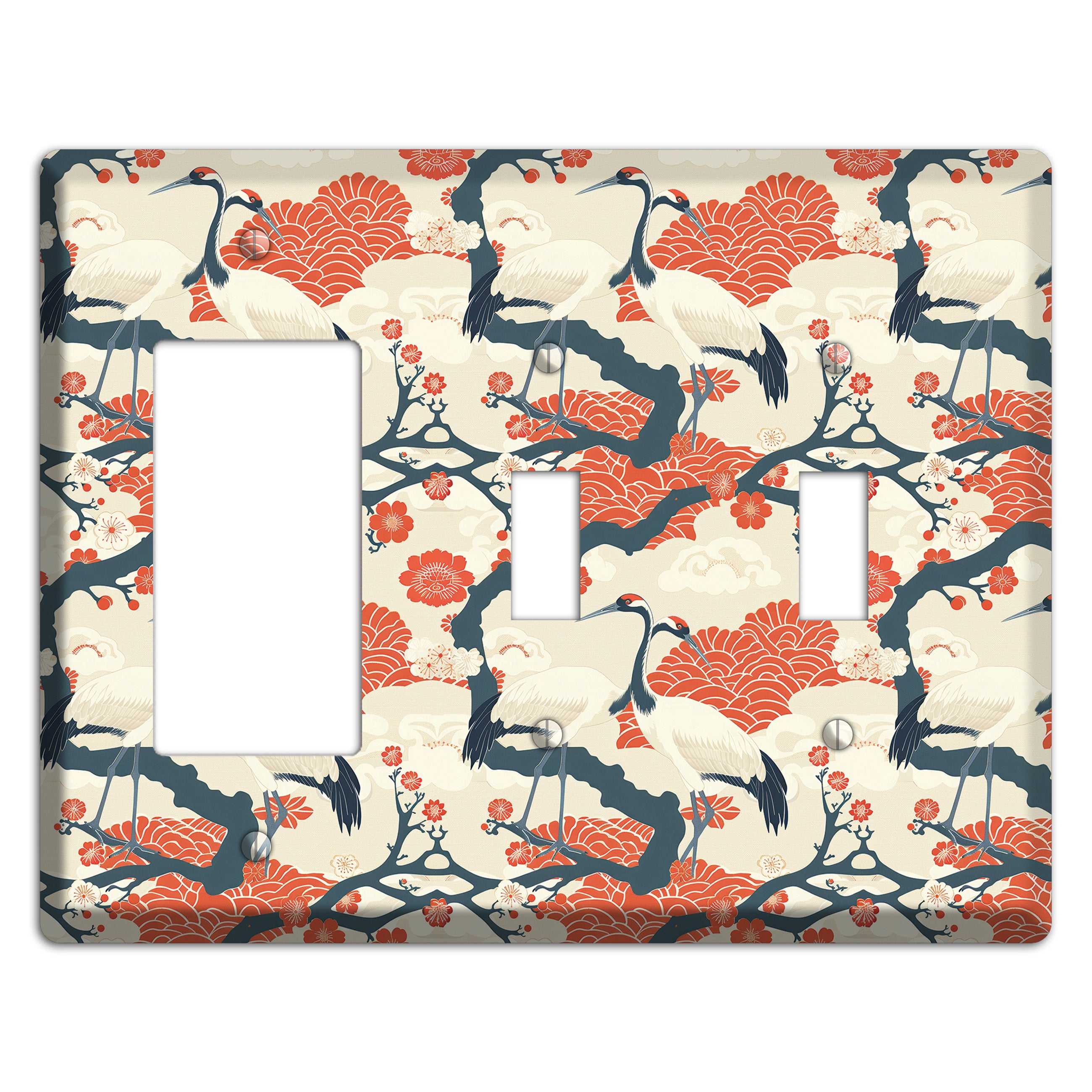 Vermillion Crane Court Rocker / 2 Toggle Wallplate