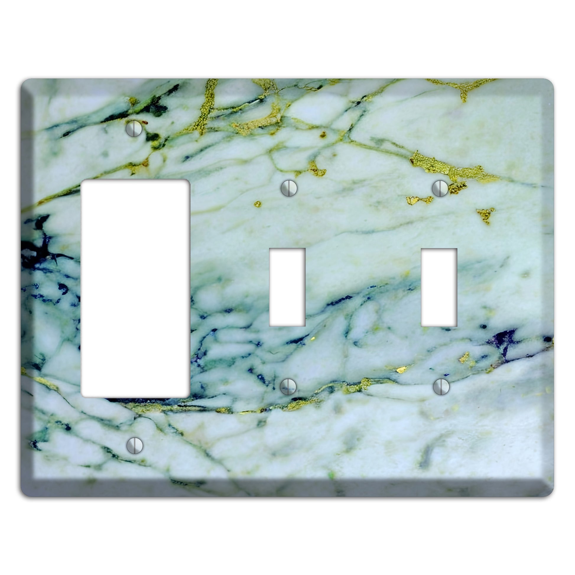 White, Green and Blue Marble Rocker / 2 Toggle Wallplate