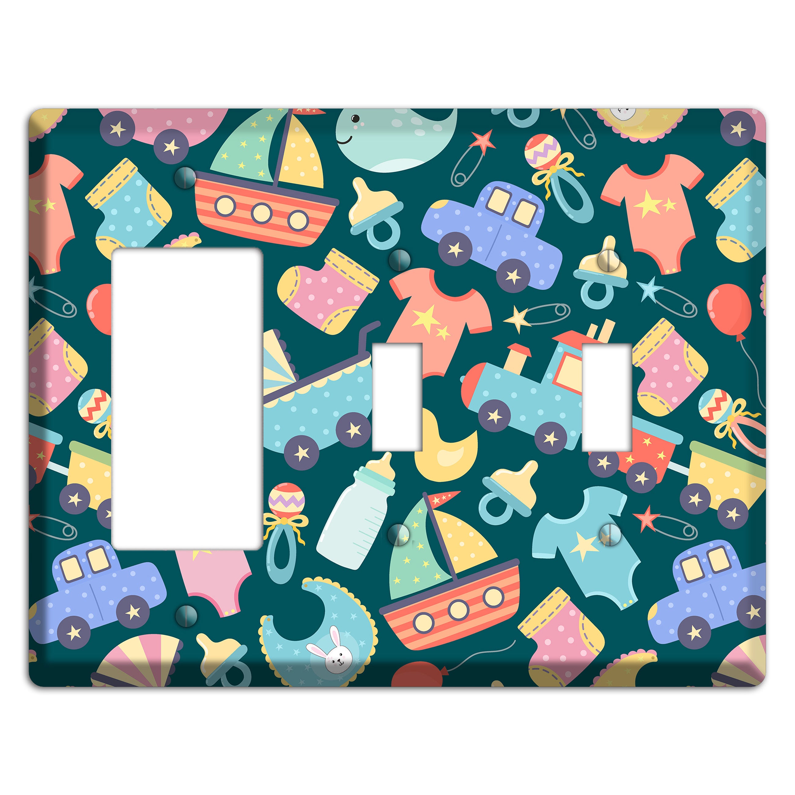 Baby Parade (Teal) Rocker / 2 Toggle Wallplate