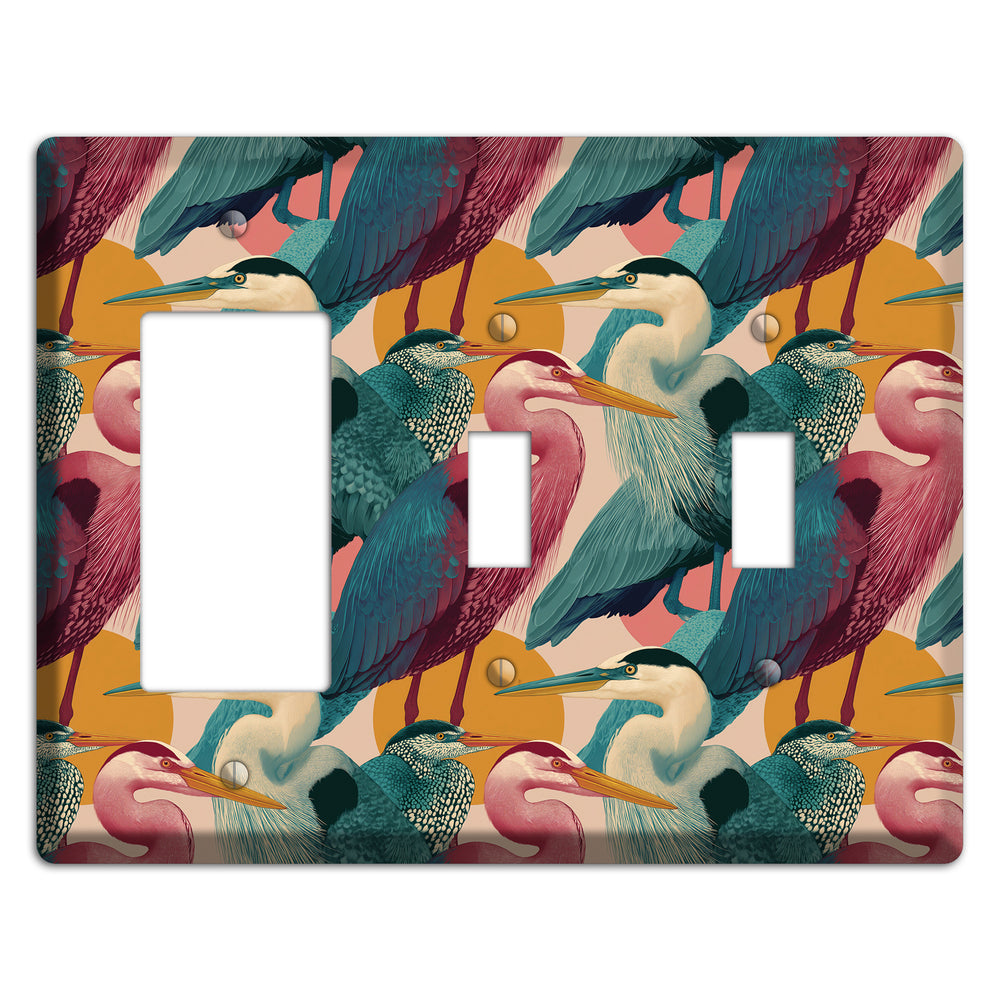 Teal Heron Mosaic Rocker / 2 Toggle Wallplate
