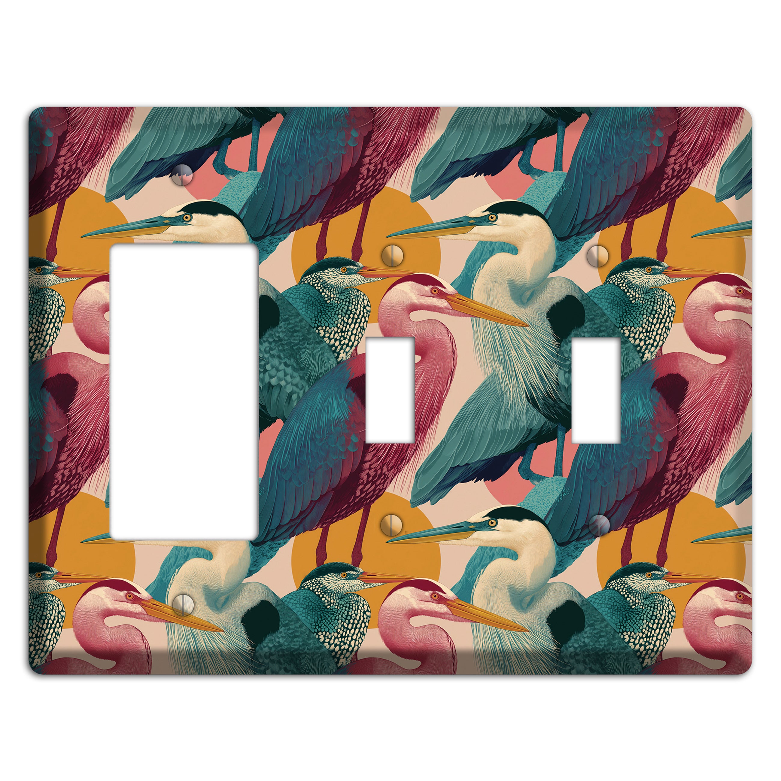 Teal Heron Mosaic Rocker / 2 Toggle Wallplate