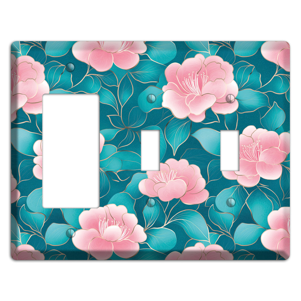 Teal Camellia Bloom Rocker / 2 Toggle Wallplate