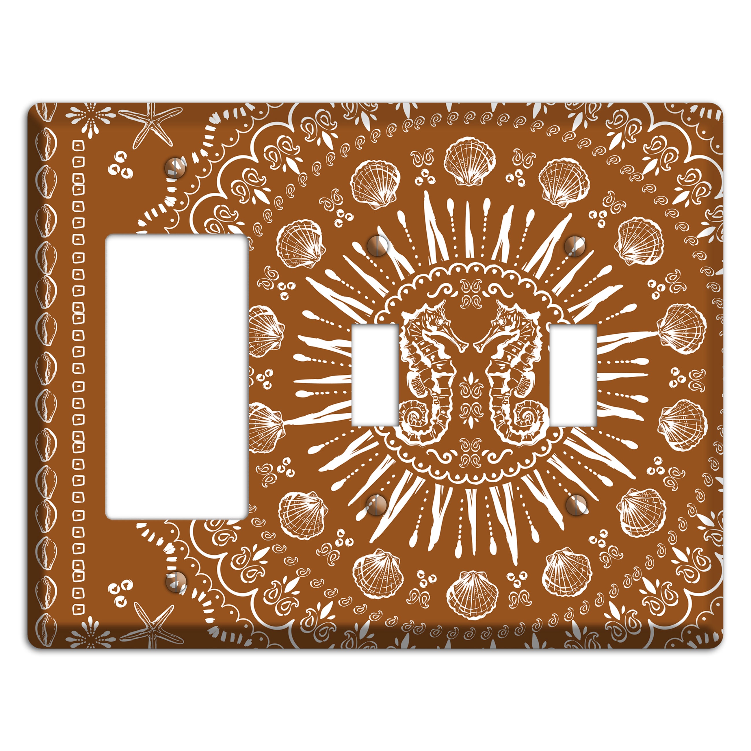 Russet Seahorse Mandala Rocker / 2 Toggle Wallplate