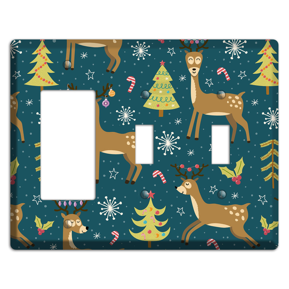 Reindeer Parade (Teal) Rocker / 2 Toggle Wallplate