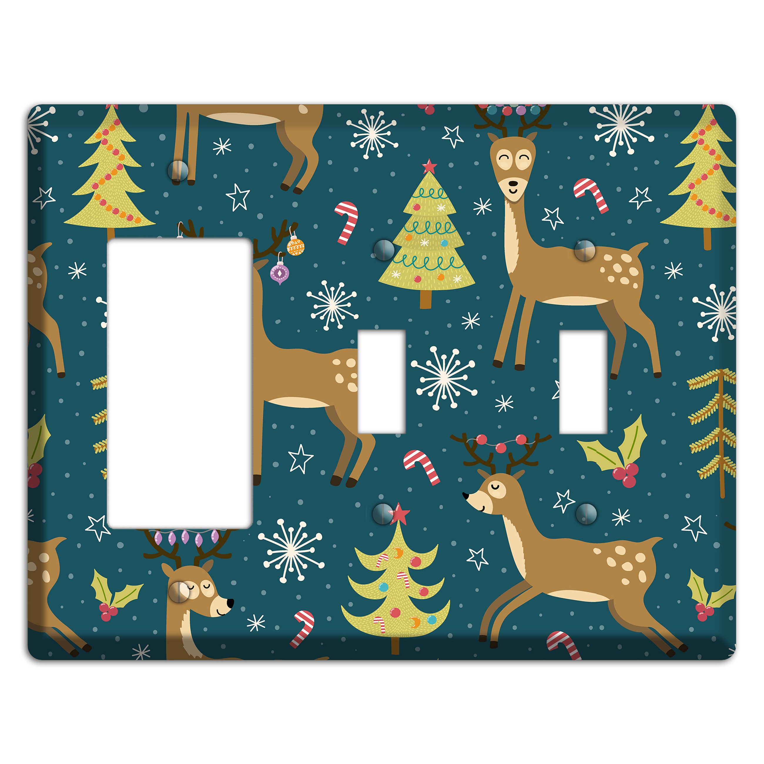 Reindeer Parade (Teal) Rocker / 2 Toggle Wallplate