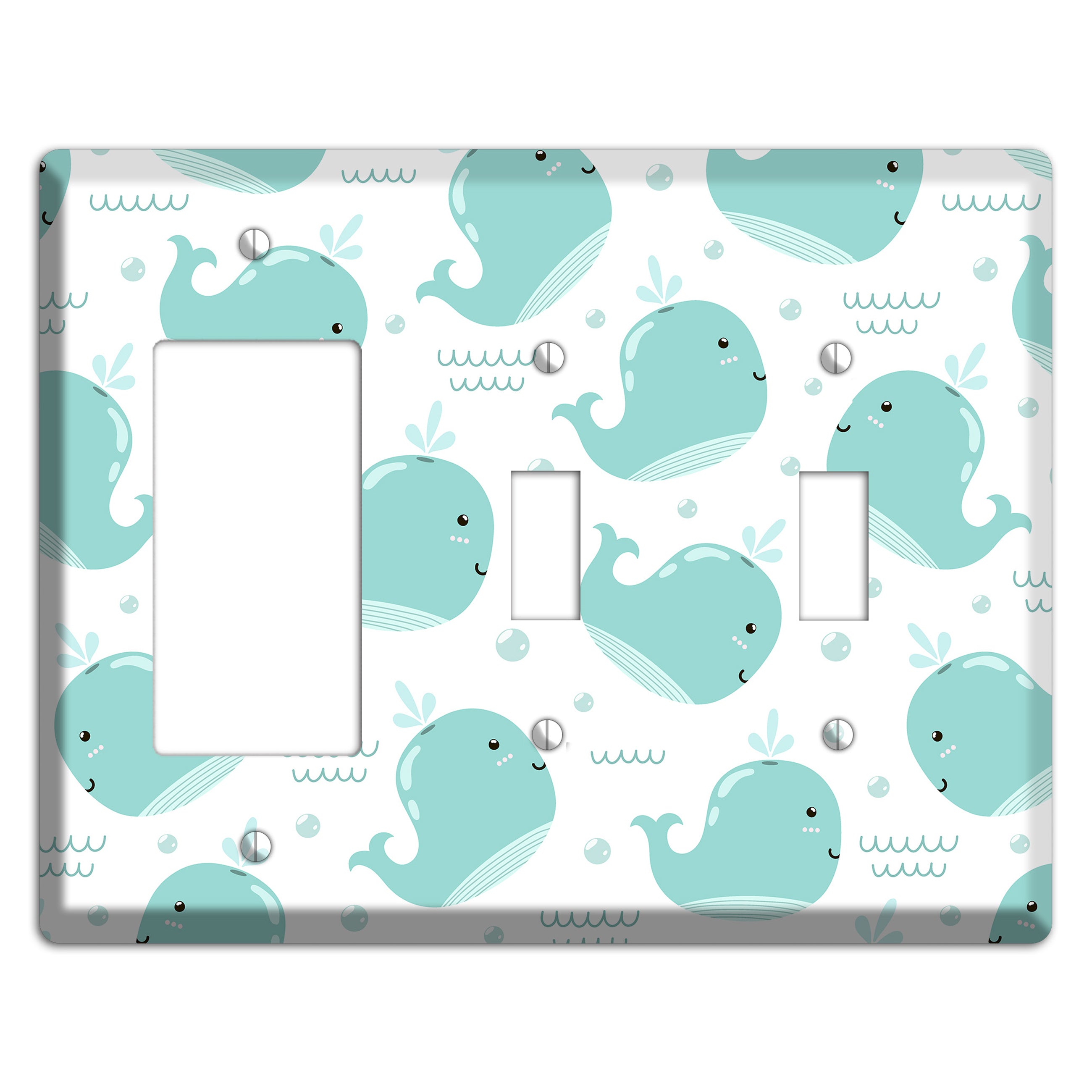 Happy Whales (White) Rocker / 2 Toggle Wallplate