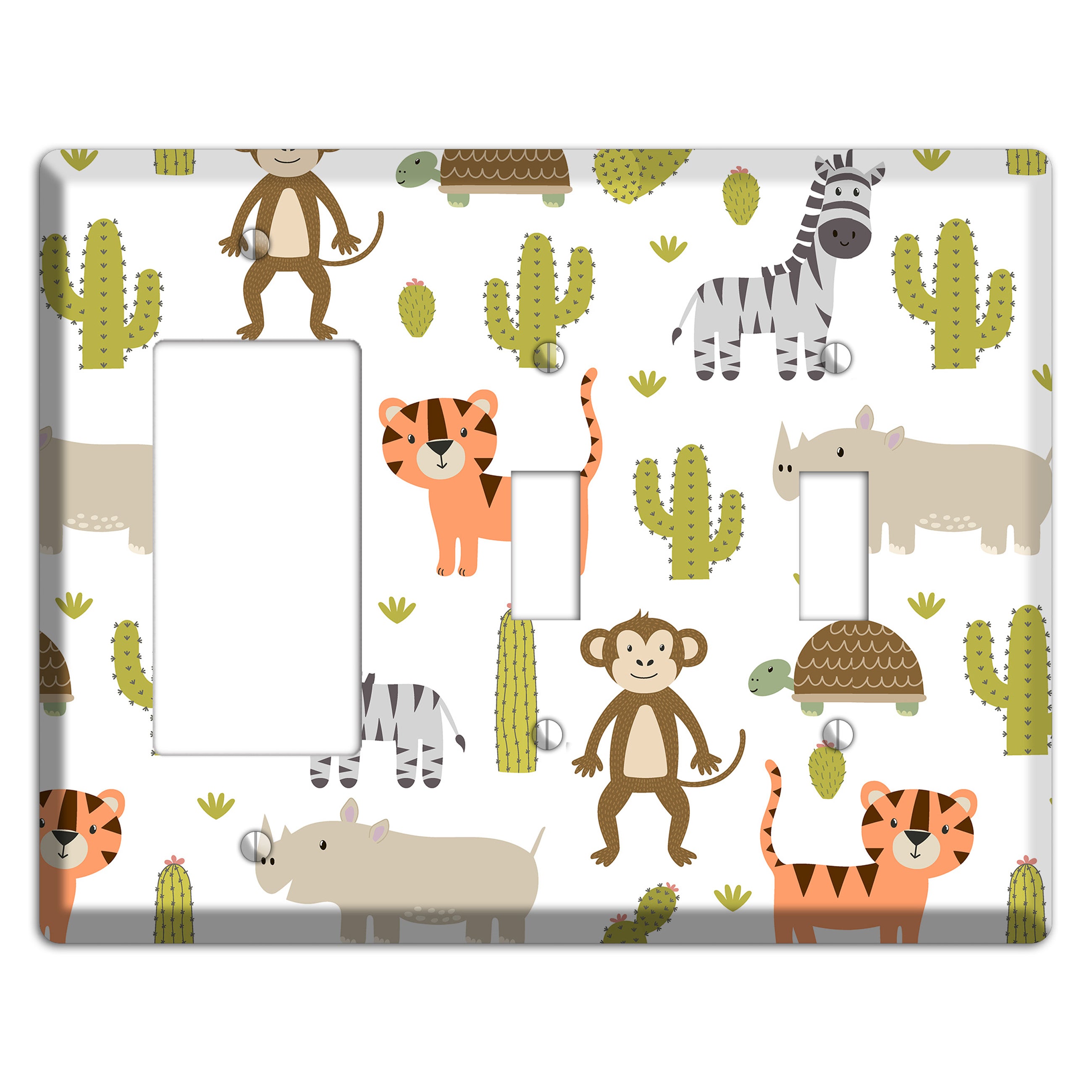 Safari Critters (White) Rocker / 2 Toggle Wallplate