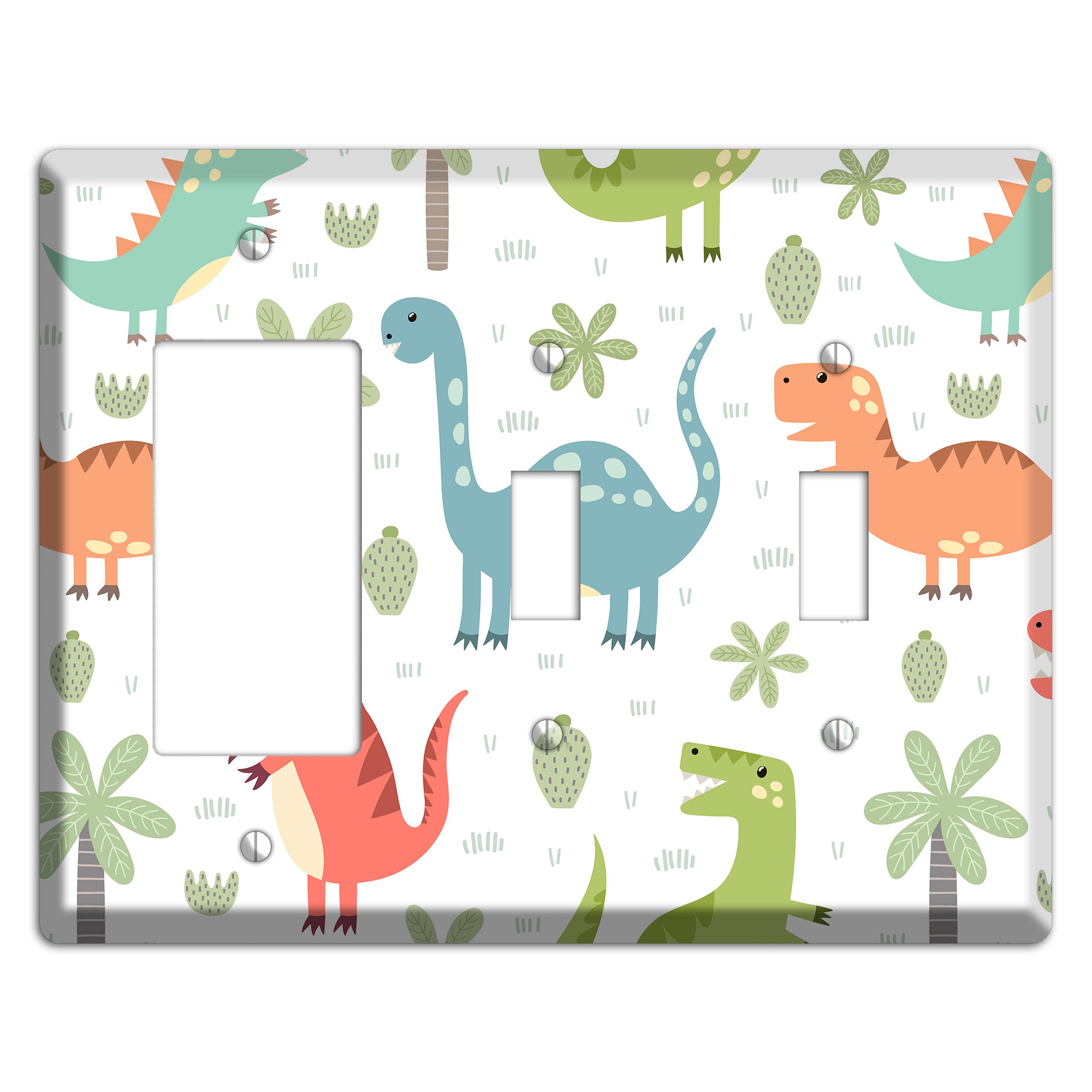 Jurassic Pals (Pastel) Rocker / 2 Toggle Wallplate