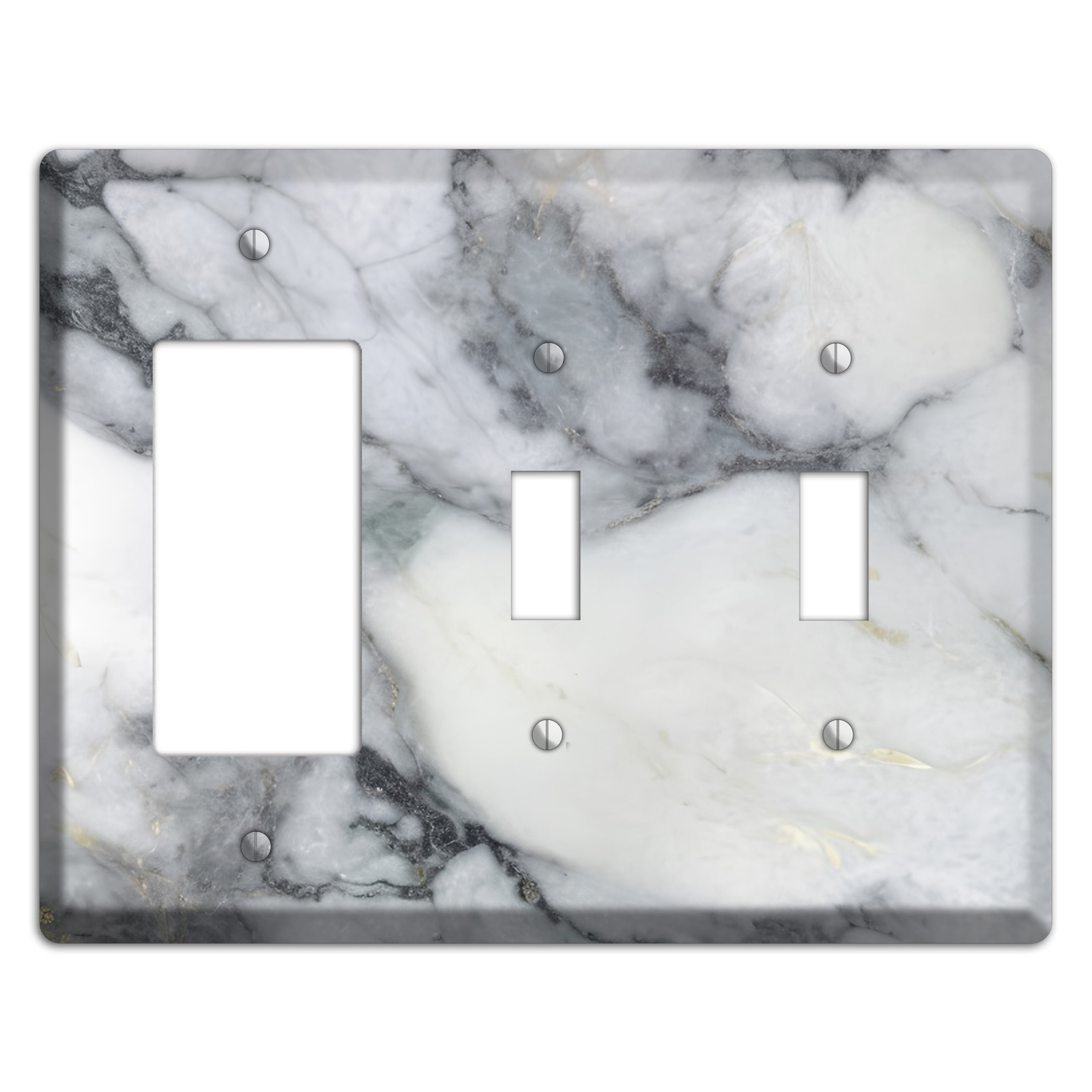 White and Grey Marble Rocker / 2 Toggle Wallplate