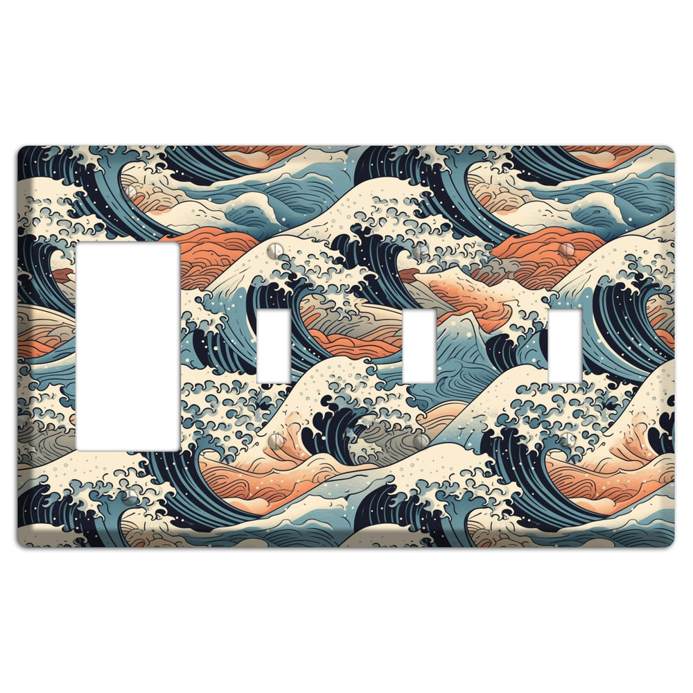 Crashing Tide Scroll Rocker / 3 Toggle Wallplate