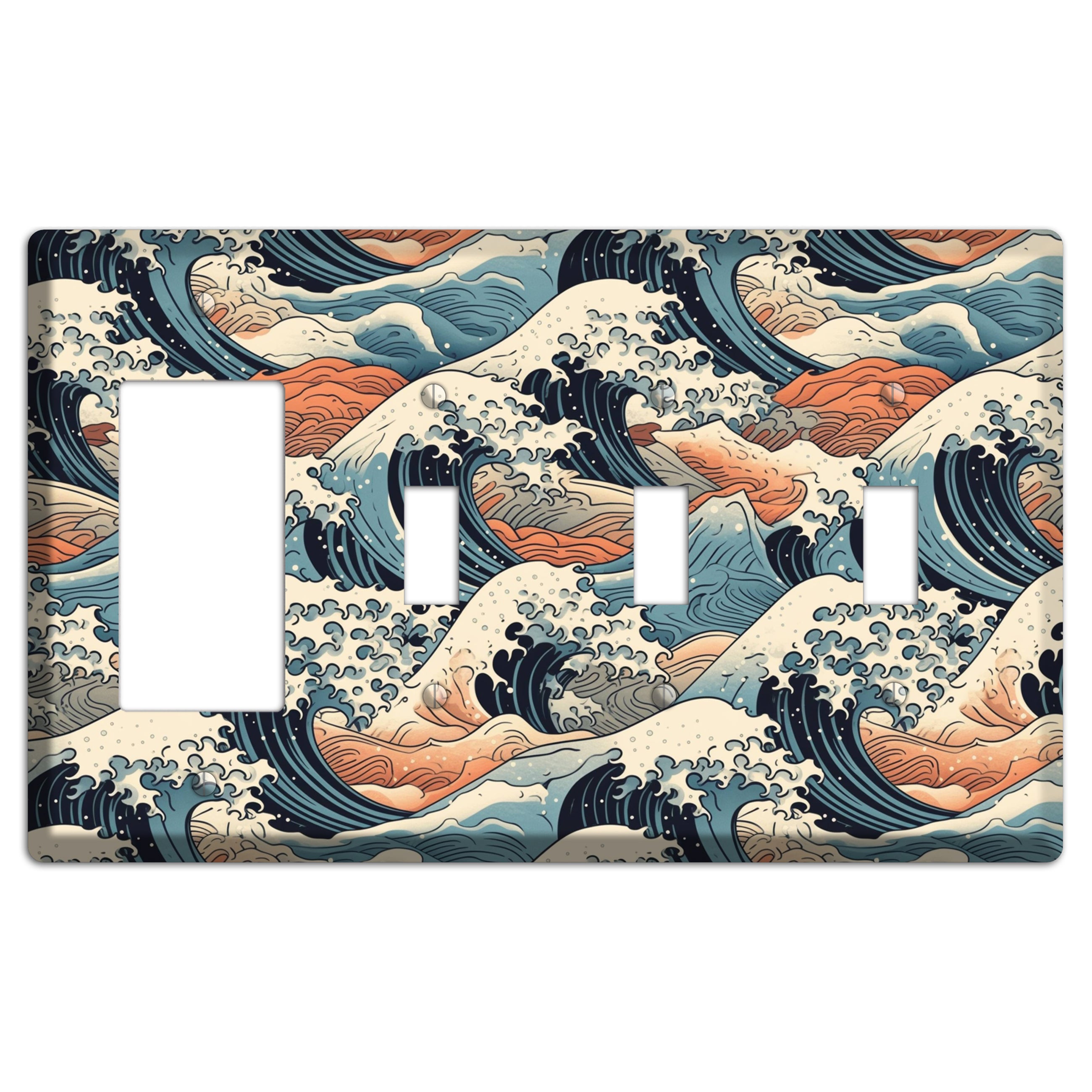 Crashing Tide Scroll Rocker / 3 Toggle Wallplate