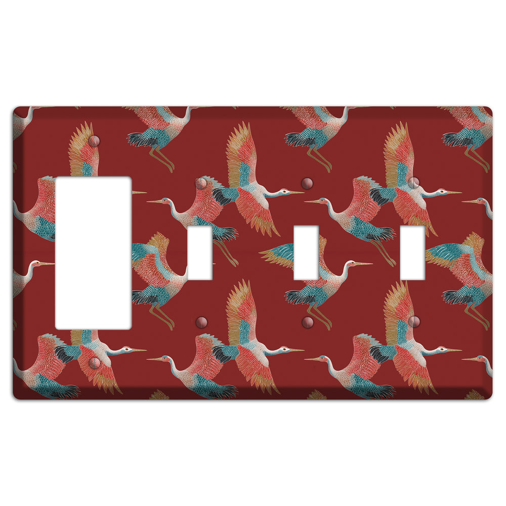 Crimson Heron Dance Rocker / 3 Toggle Wallplate