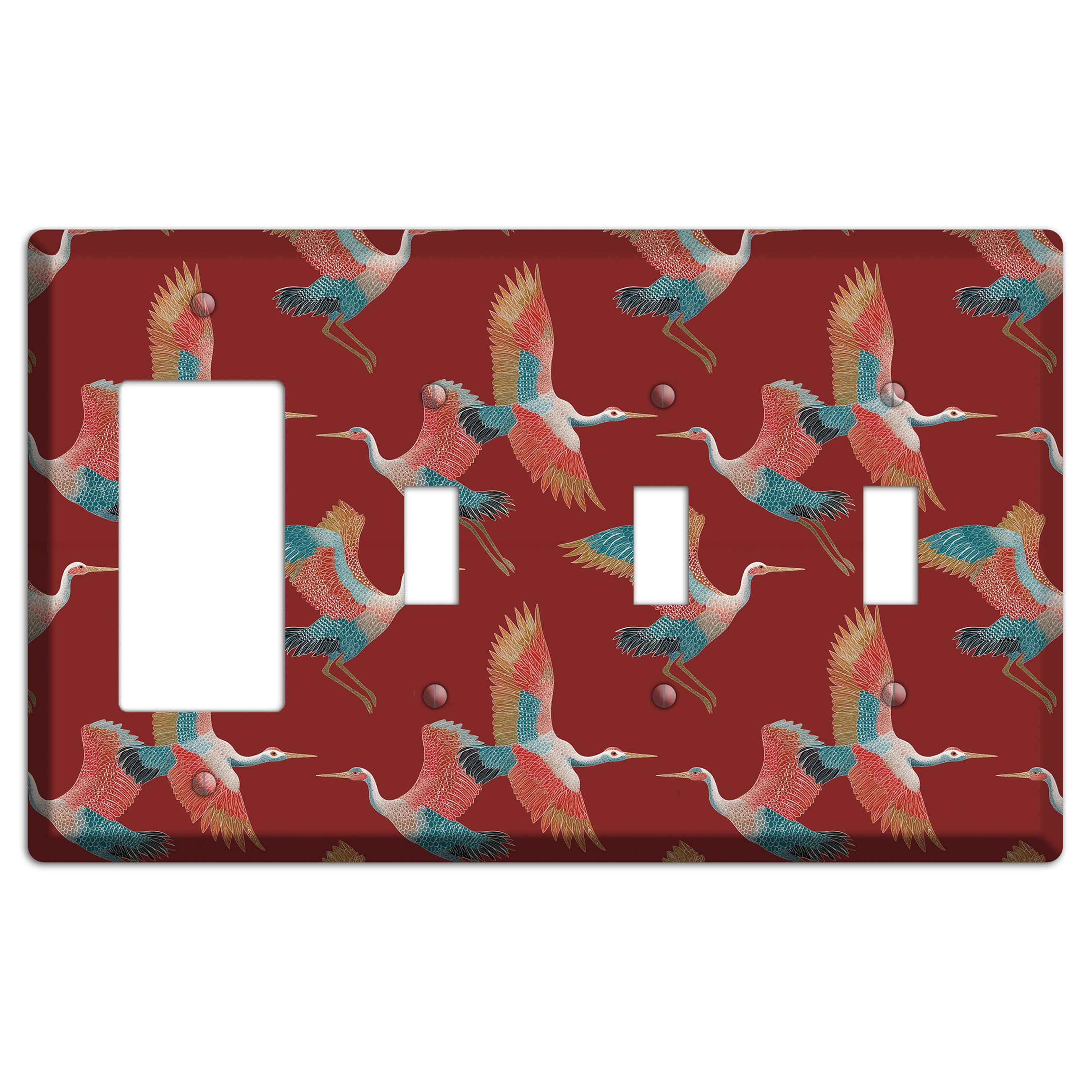 Crimson Heron Dance Rocker / 3 Toggle Wallplate