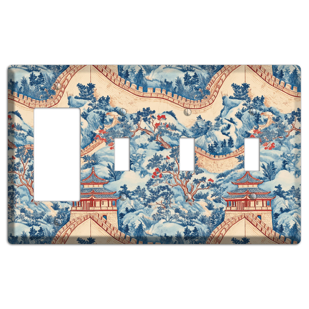 Great Wall Toile Rocker / 3 Toggle Wallplate