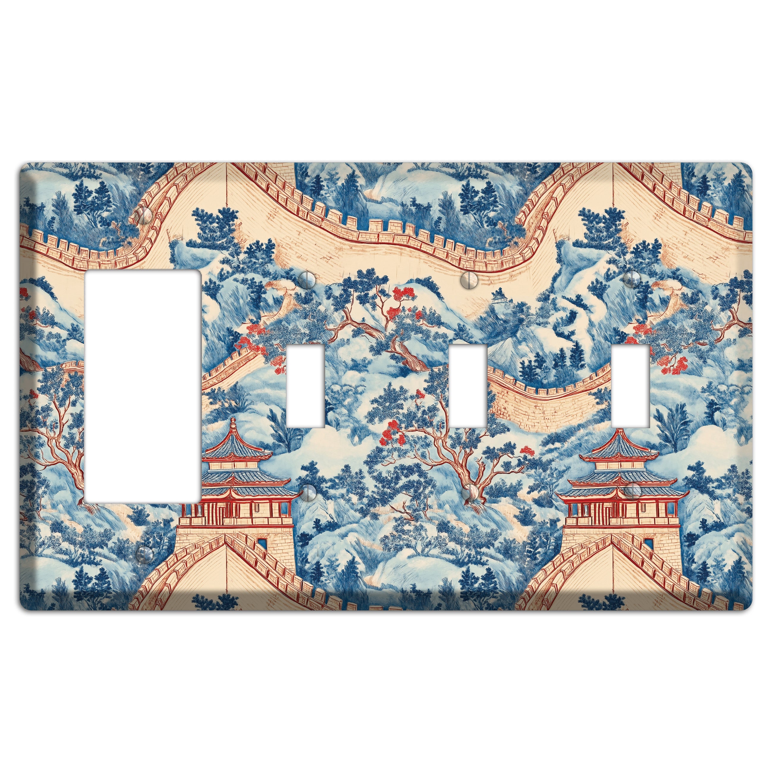 Great Wall Toile Rocker / 3 Toggle Wallplate