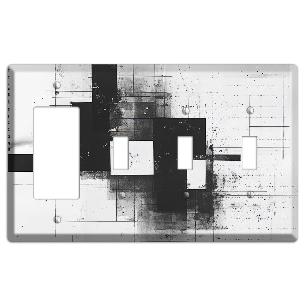 Fractured Blueprint Rocker / 3 Toggle Wallplate