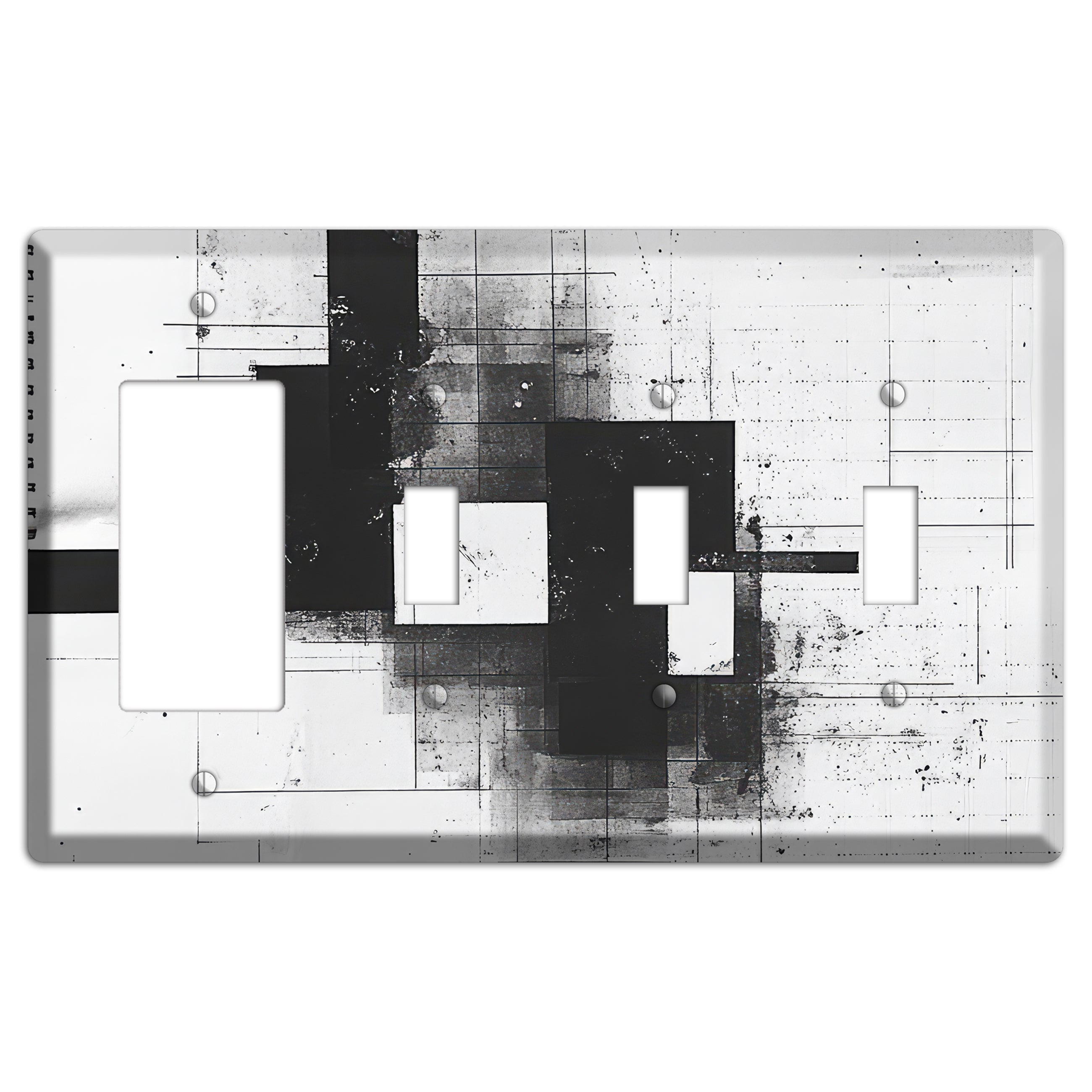 Fractured Blueprint Rocker / 3 Toggle Wallplate
