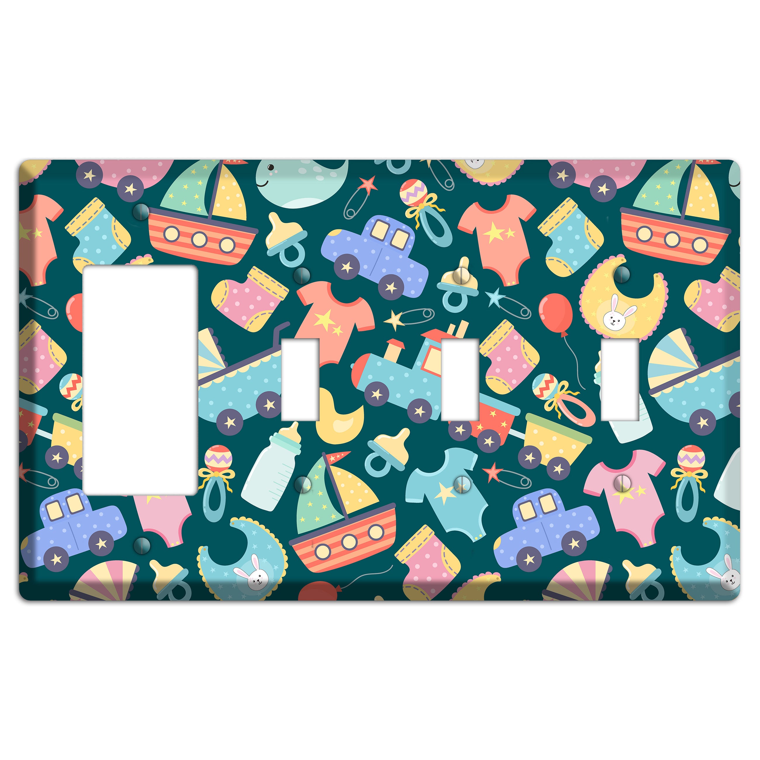 Baby Parade (Teal) Rocker / 3 Toggle Wallplate