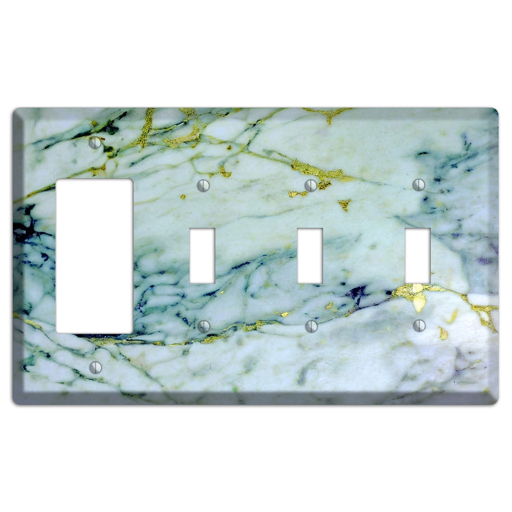 White, Green and Blue Marble Rocker / 3 Toggle Wallplate