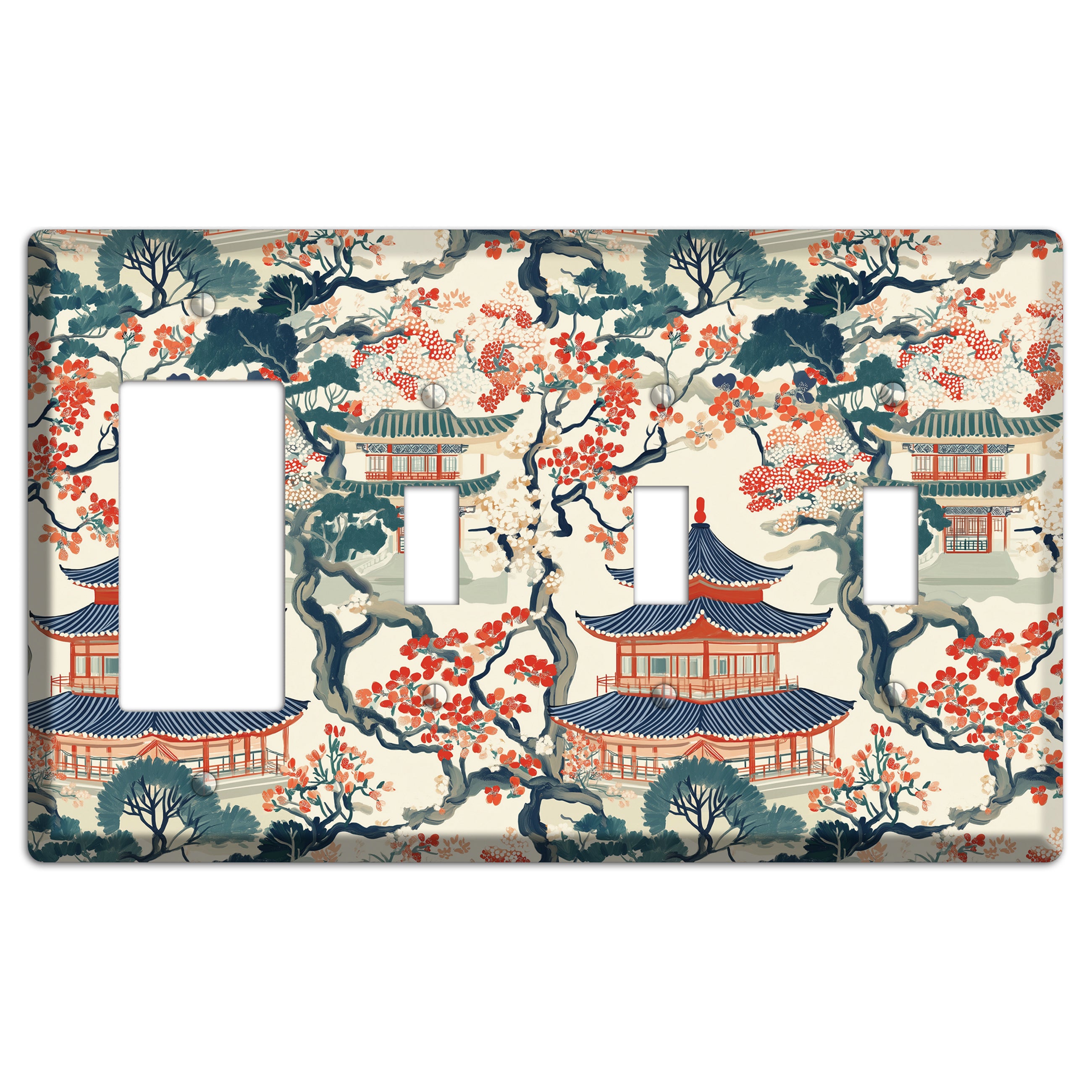 Blossom & Pagoda Rocker / 3 Toggle Wallplate