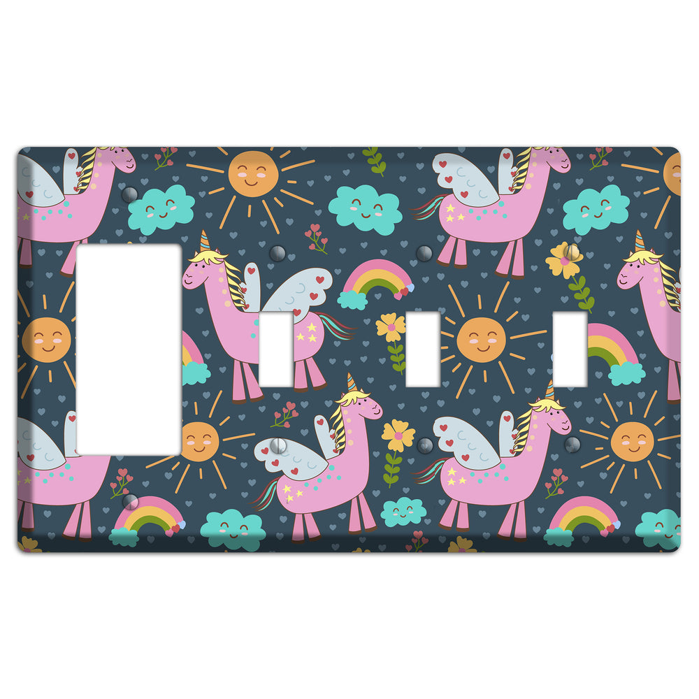 Magic Meadow (Navy) Rocker / 3 Toggle Wallplate