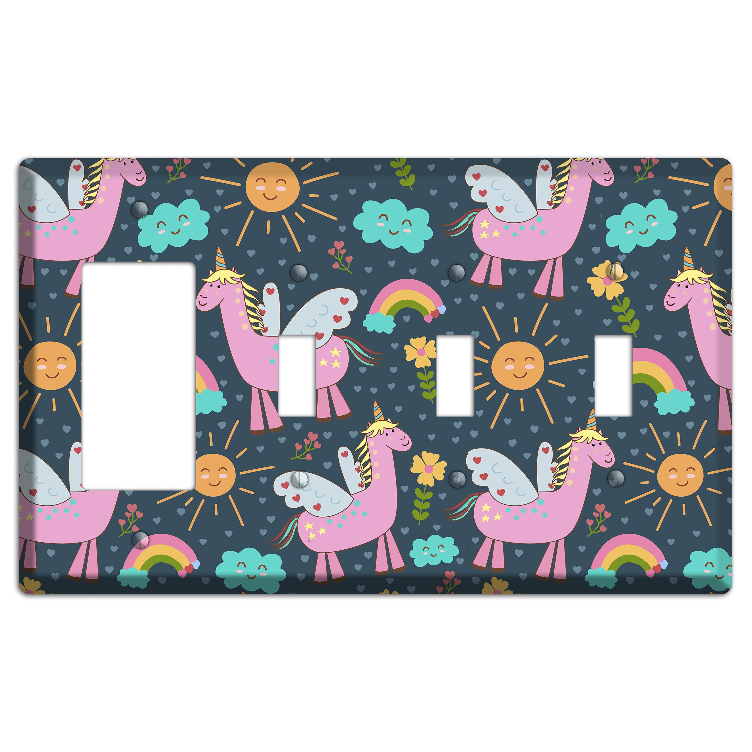 Magic Meadow (Navy) Rocker / 3 Toggle Wallplate