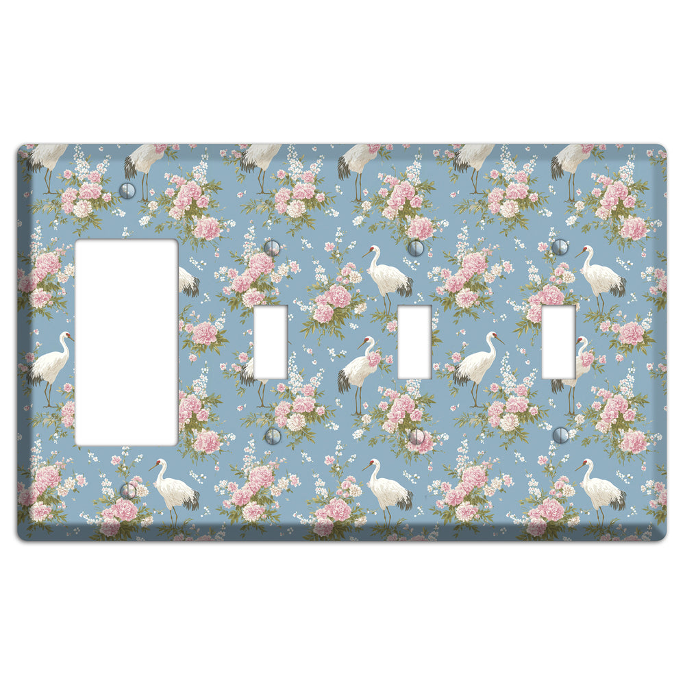 Dusty Blue Peony Flight Rocker / 3 Toggle Wallplate