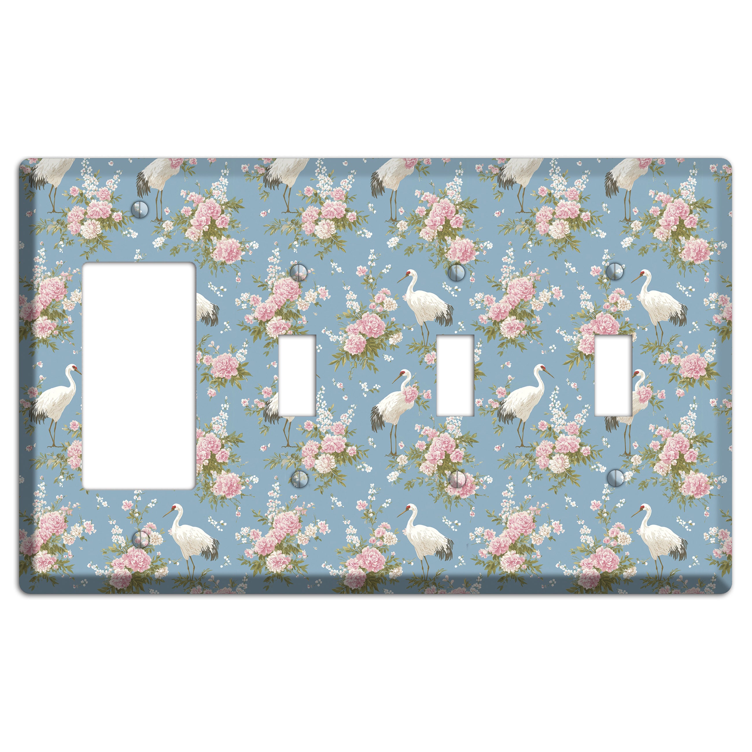 Dusty Blue Peony Flight Rocker / 3 Toggle Wallplate