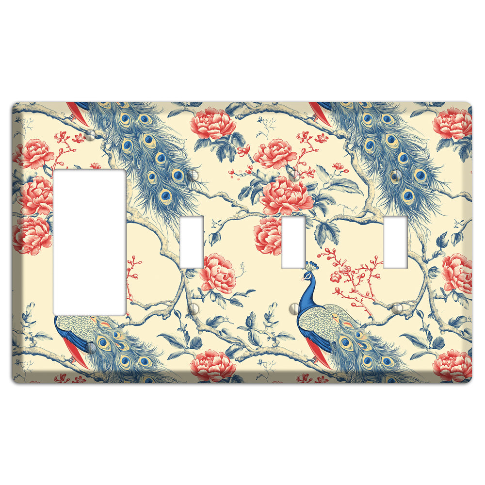 Peacock & Peony Rocker / 3 Toggle Wallplate