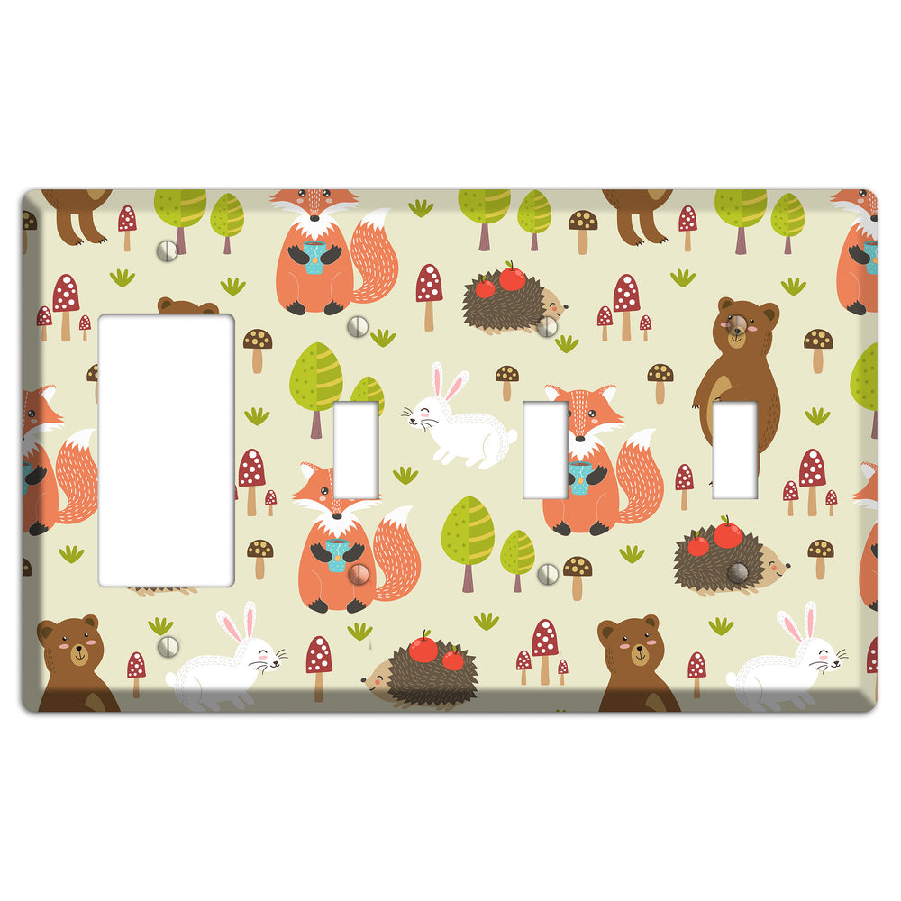 Forest Critters (Beige) Rocker / 3 Toggle Wallplate