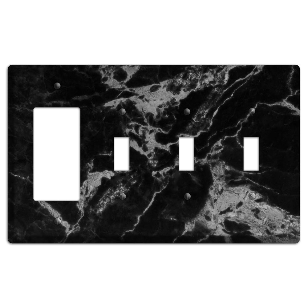 Black and Silver Marble Rocker / 3 Toggle Wallplate