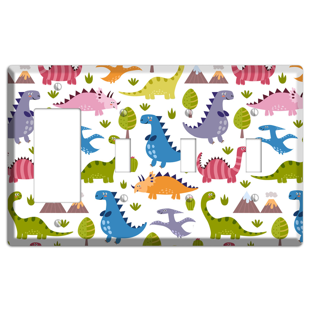 Dino Friends (Bright) Rocker / 3 Toggle Wallplate